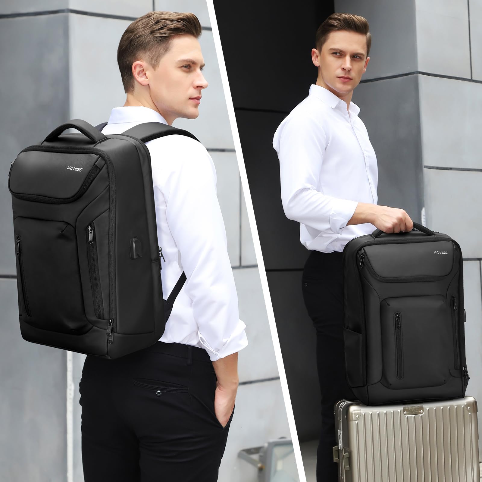 HOMIEE Business Smart Backpack - Waterproof & Slim 15.6 Inch Laptop Backpack with USB Charging Port - Durable High-Tech Daypack for Work, Travel & College - Black    Perfect for Professionals, Students & Commuters - Office, Business Trips & Daily Use