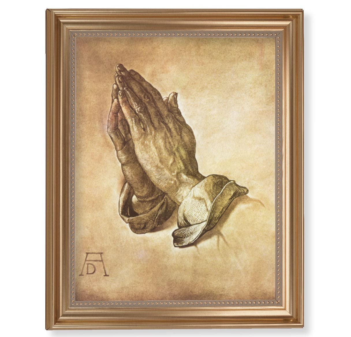 Praying Hands Framed Wall Art - Extra Large Classic Gold Leaf Fluted Frame with Beaded Edge - Religious Home Decor for Living Room, Bedroom & Church