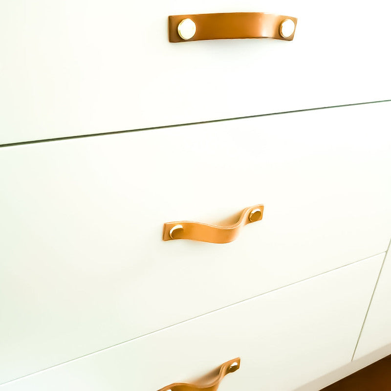 100% Genuine Leather Cabinet Knobs - Gold Kitchen Drawer Handles & Door Pulls for Cabinets, Dressers, Laundry Room - Rustic Home Decor Hardware Upgrade