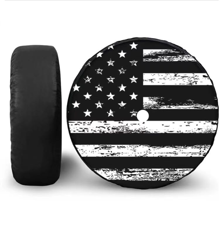 Black & White American Flag Spare Tire Cover with Backup Camera Hole - Heavy Duty Leather Wheel Cover for Jeep Wrangler JL - Perfect for Off-Road Adventures & Patriotic Car Decor