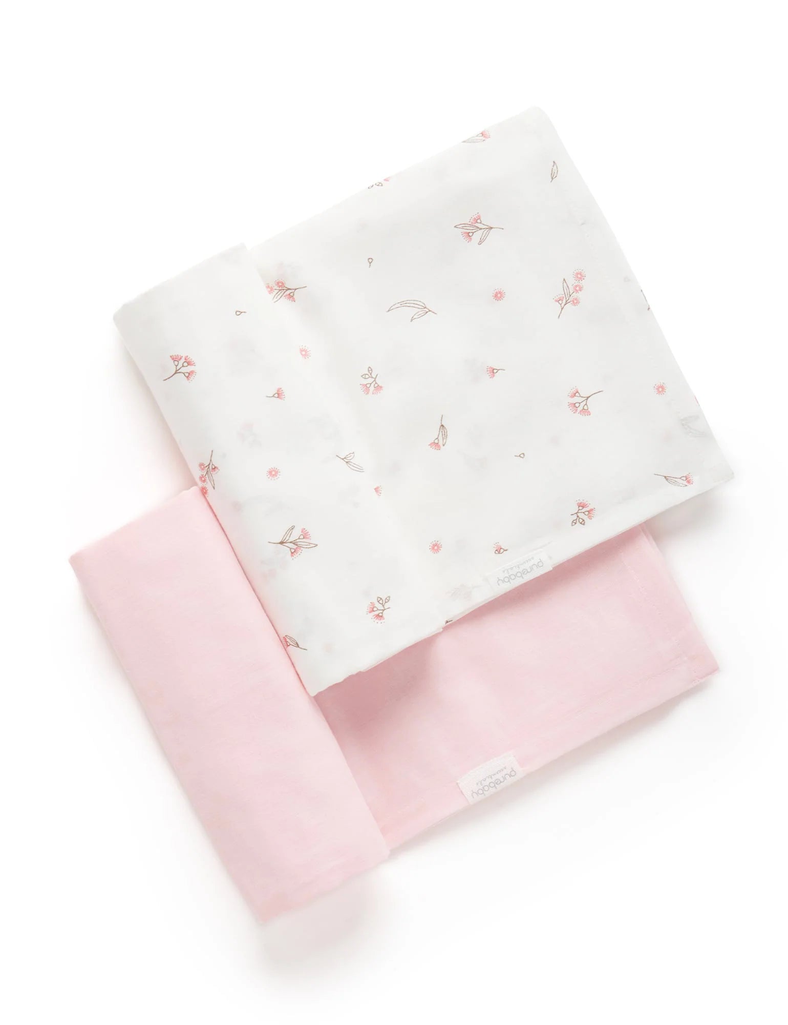 Purebaby Organic Muslin Swaddle Blankets 2-Pack - Soft Baby Wrap for Newborns, Breathable & Hypoallergenic - Pink Blossom Design - Perfect for Swaddling, Nursing Cover & Stroller Blanket