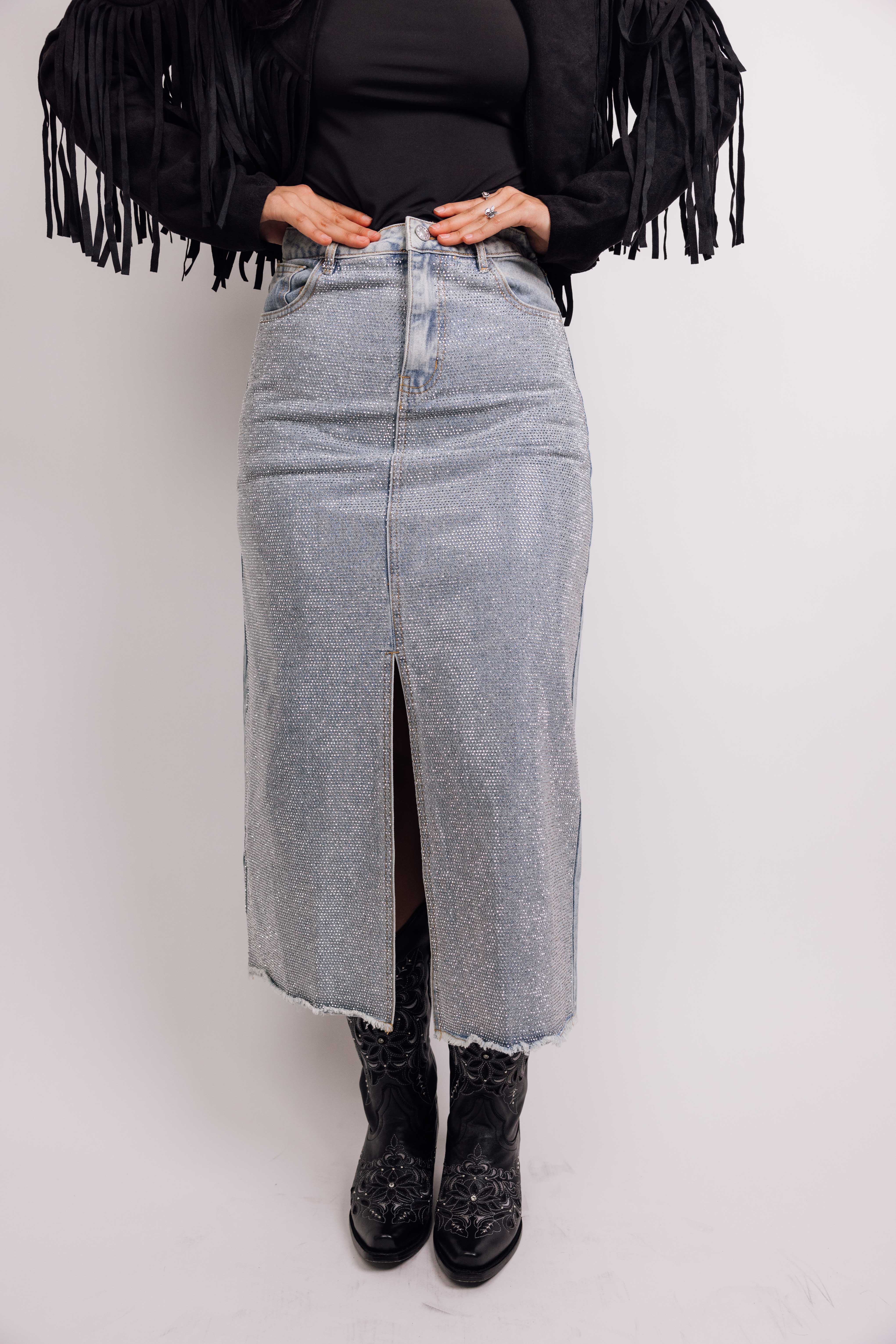 Sparkly High Slit Maxi Skirt for Women - Elegant Mid Rise Party Dress with All Over Glitter - Perfect for Evening Events, Weddings & Special Occasions