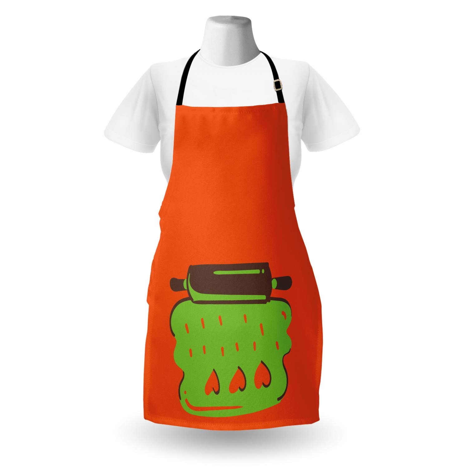 Ambesonne Personalized Chef Apron - Cartoon Baking & Cooking Design with Colorful Rolling Pin & Heart Motif - Adjustable Neck Unisex Kitchen Bib for Adults (Burnt Sienna) - Perfect for Home Cooking, Baking Parties & Culinary Gifts