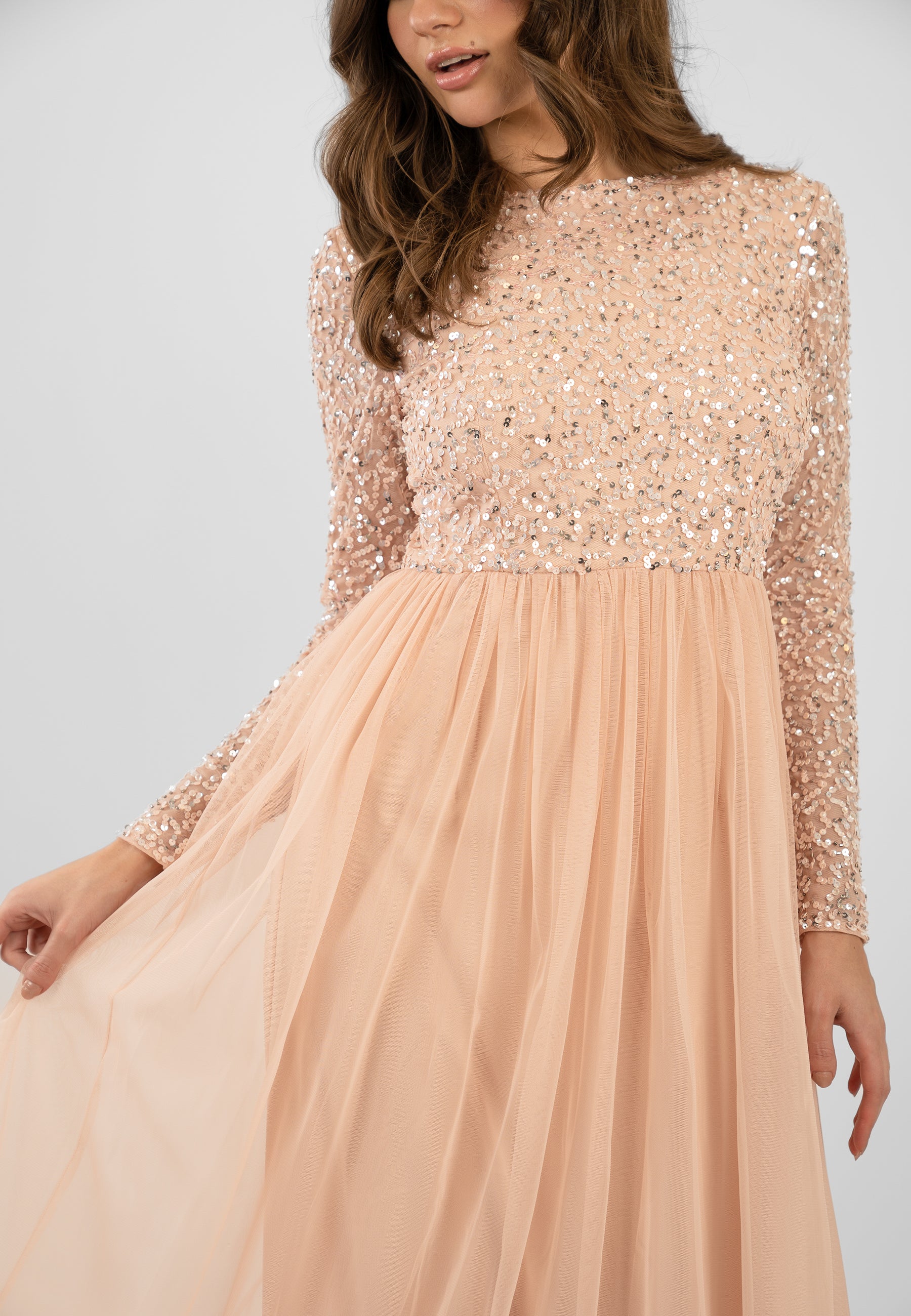 Elegant Belle Blush Pink Long Sleeve Bridesmaid Dress - Formal Wedding Party Gown for Bridesmaids, Evening Events & Special Occasions