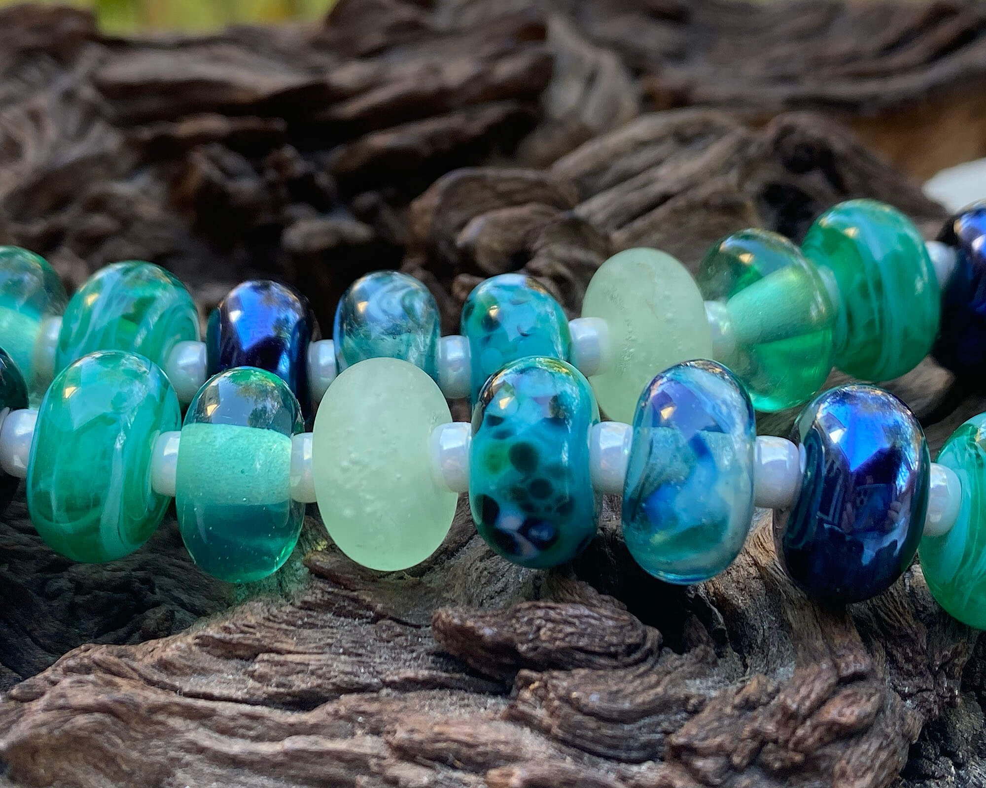 Handmade Teal Green Swirls Lampwork Glass Beads Set for Jewelry Making - DIY Necklace, Bracelet, Earrings Craft Supplies - Perfect for Boho, Wedding & Gift Projects