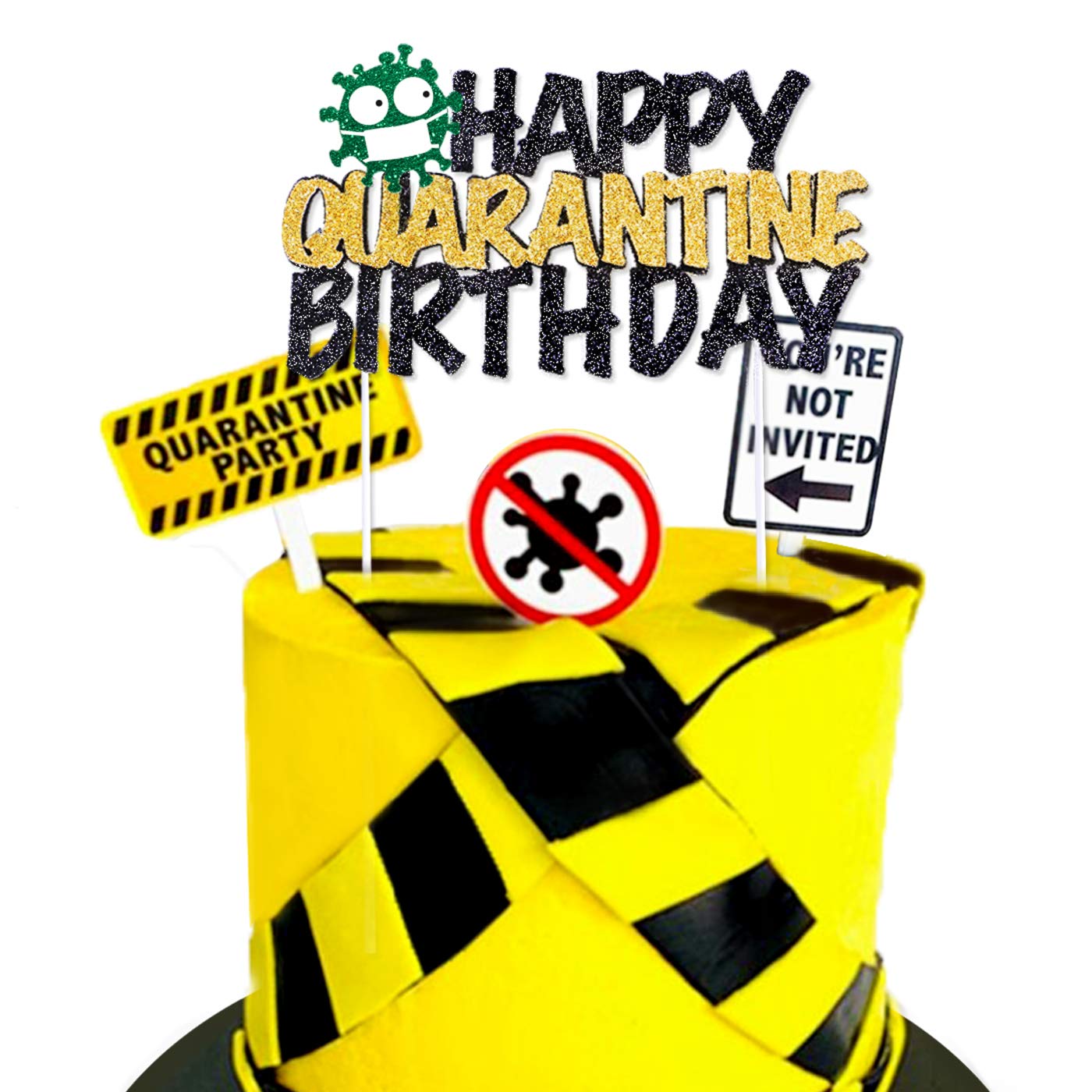 Happy Birthday Cake Topper - Black Social Distancing Party Supplies for Quarantine Celebrations | Perfect for Pandemic Birthday Parties & Virtual Gatherings