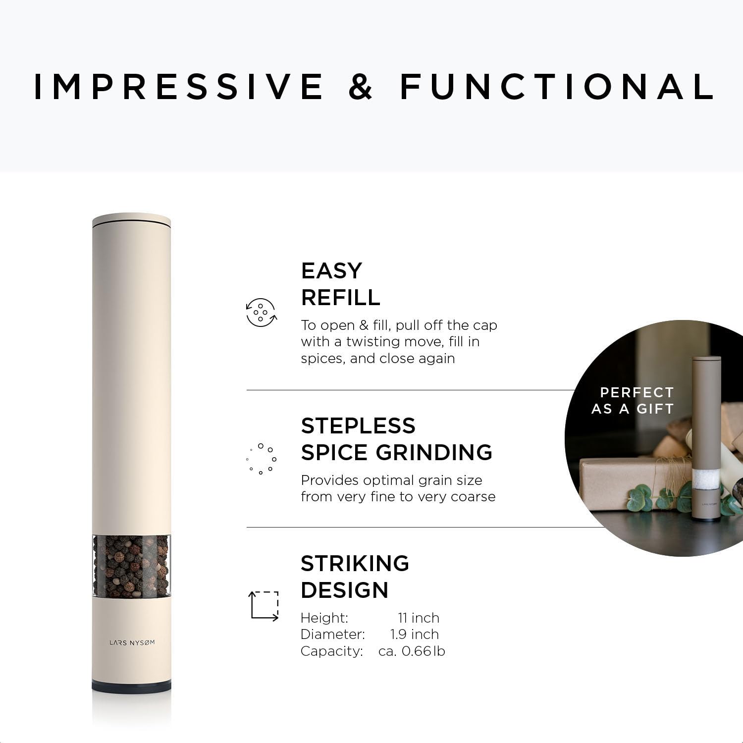 Premium Adjustable Ceramic Salt and Pepper Grinder Set - Manual Spice Mill with Coarse to Fine Grind - Stylish Almond Beige Design for Kitchen, Dining Table & Outdoor Picnics
