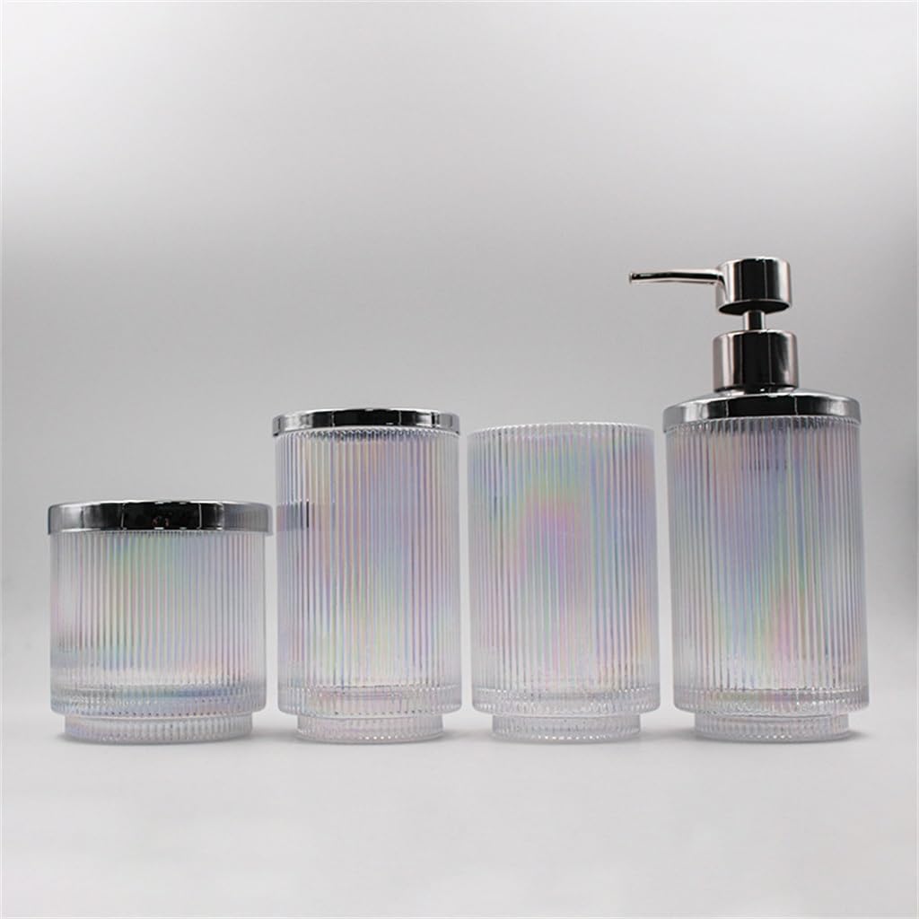 Premium 4-Piece Glass Wash Set with Vertical Stripes for Bathroom & Home - Perfect for Shower, Sink, and Countertop Organization
