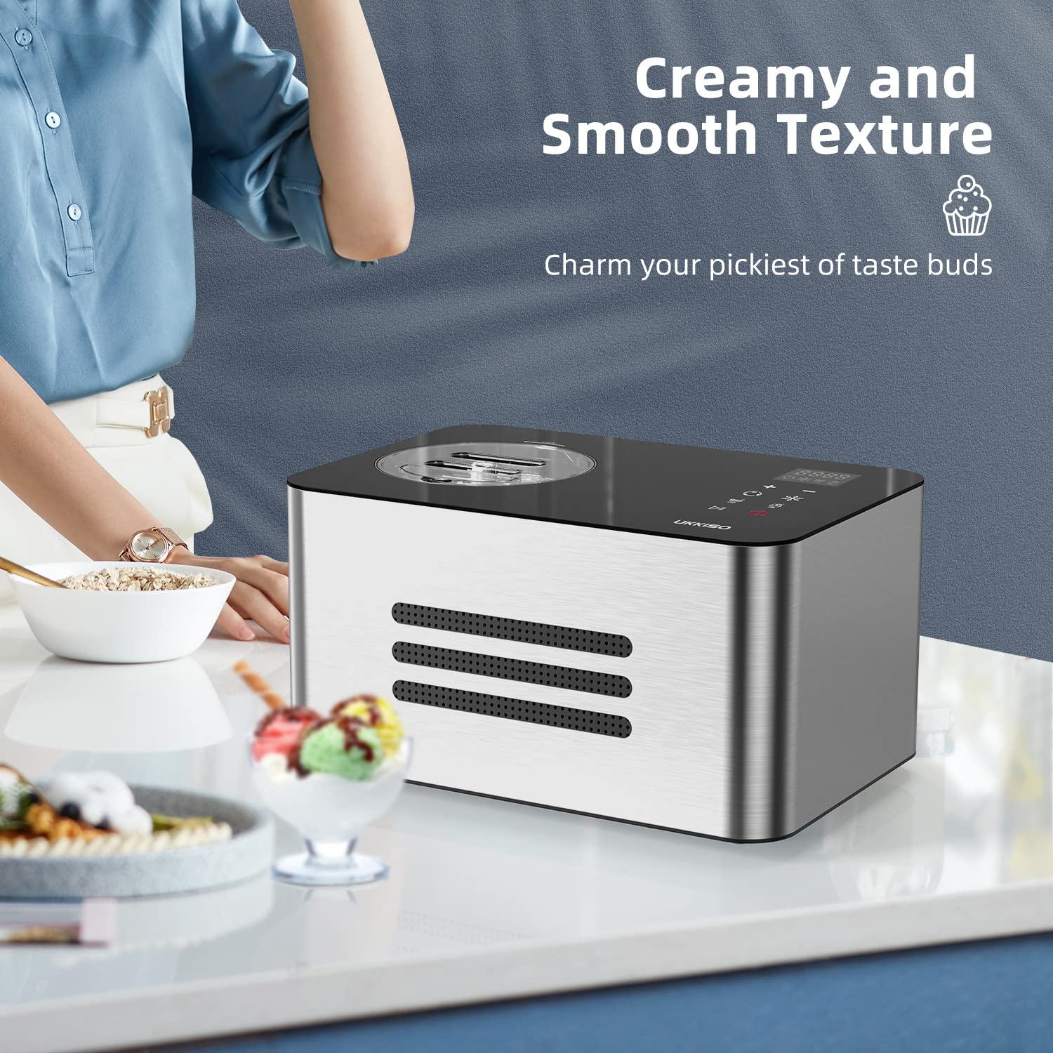 1.6 Quart Automatic Ice Cream Maker Machine with Compressor - 4 Modes Stainless Steel Homemade Soft Serve Ice Cream Maker for Home, Kids & Holidays | Perfect for Birthday Parties, Family Gatherings & Summer Treats