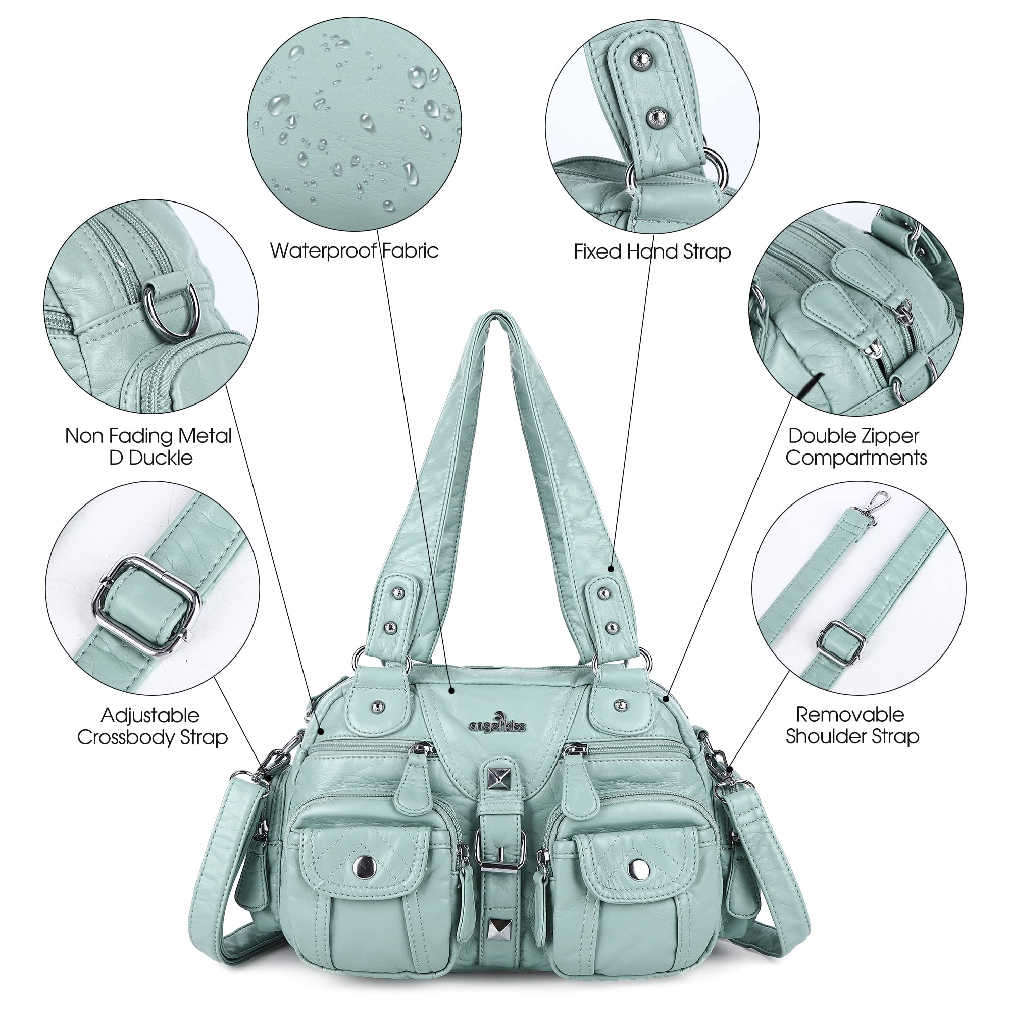 Angel Kiss Women's Soft Leather Hobo Crossbody Shoulder Bag with Removable Strap & Multiple Pockets - Perfect for Work, Travel & Everyday Use