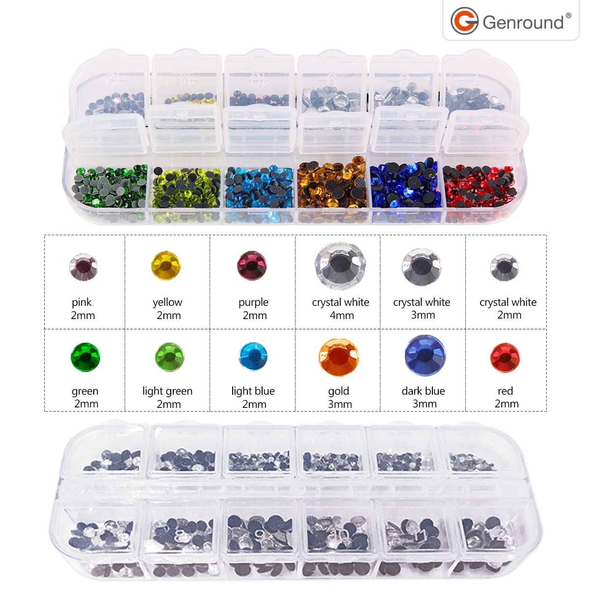Hotfix Applicator Tool Kit - Genround Bedazzler with Rhinestones, Iron-on Wand, 6 Boxes Round Crystal Gems, Storage Box, Tweezer & Picking Pen for DIY Clothing, Costumes & Fashion Accessories Decoration