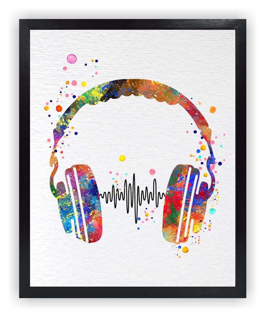 Dignovel Studios 8X10 Unframed Music Headset Watercolor Art Print - Love Musician Studio Earphone DJ Game Room Wall Decor Poster for Nursery, Kids Room, Office & Home (DN611) - Perfect for Music Lovers, Gamers & Creative Spaces