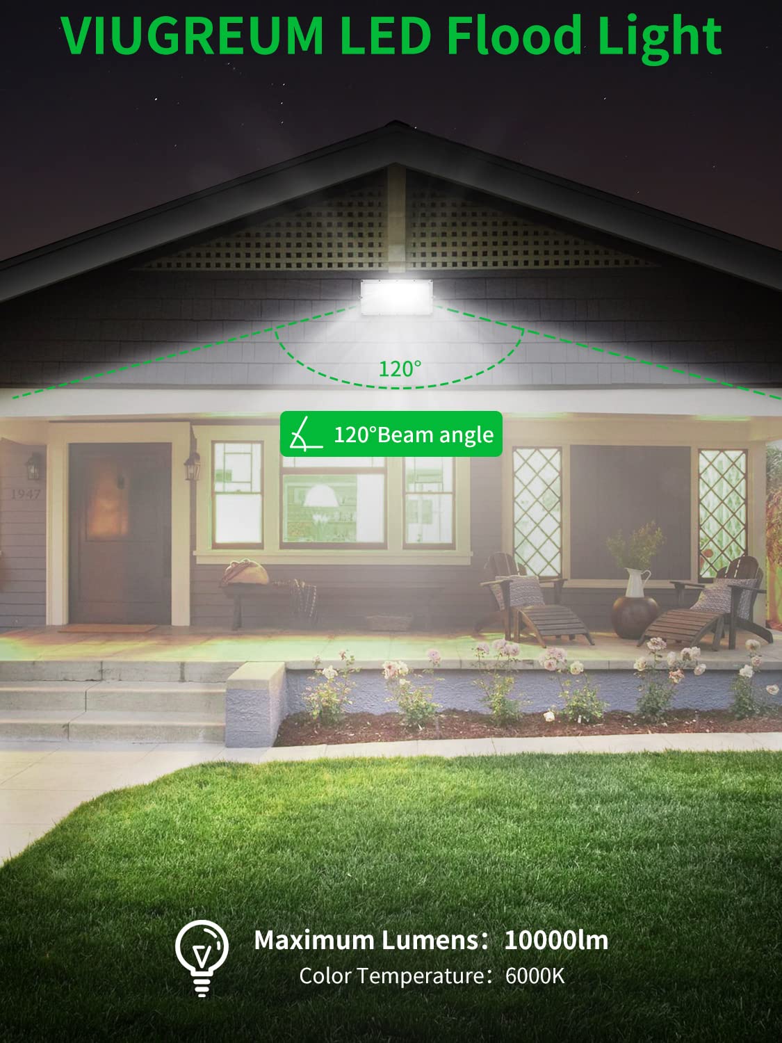 Viugreum 100W LED Flood Lights Outdoor, 8000LM Super Bright Waterproof Work Light, 6000K Daylight White Security Lighting for Garage, Yard, Garden, Stadium - 2 Pack - Perfect for Nighttime Safety and Landscape Illumination