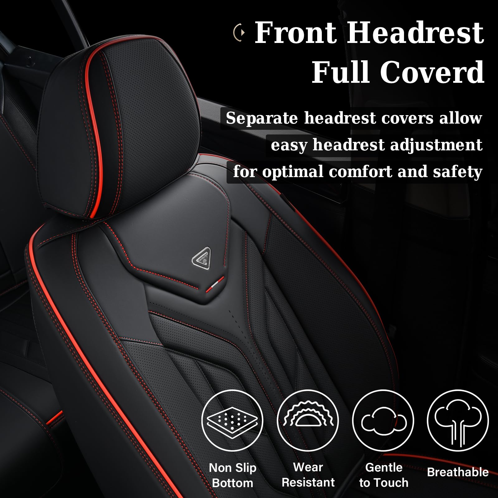 Leather Car Seat Covers 2PCS - Front Seat Protectors for Sedans & SUVs - Black & Red - Perfect for Daily Commute & Road Trips
