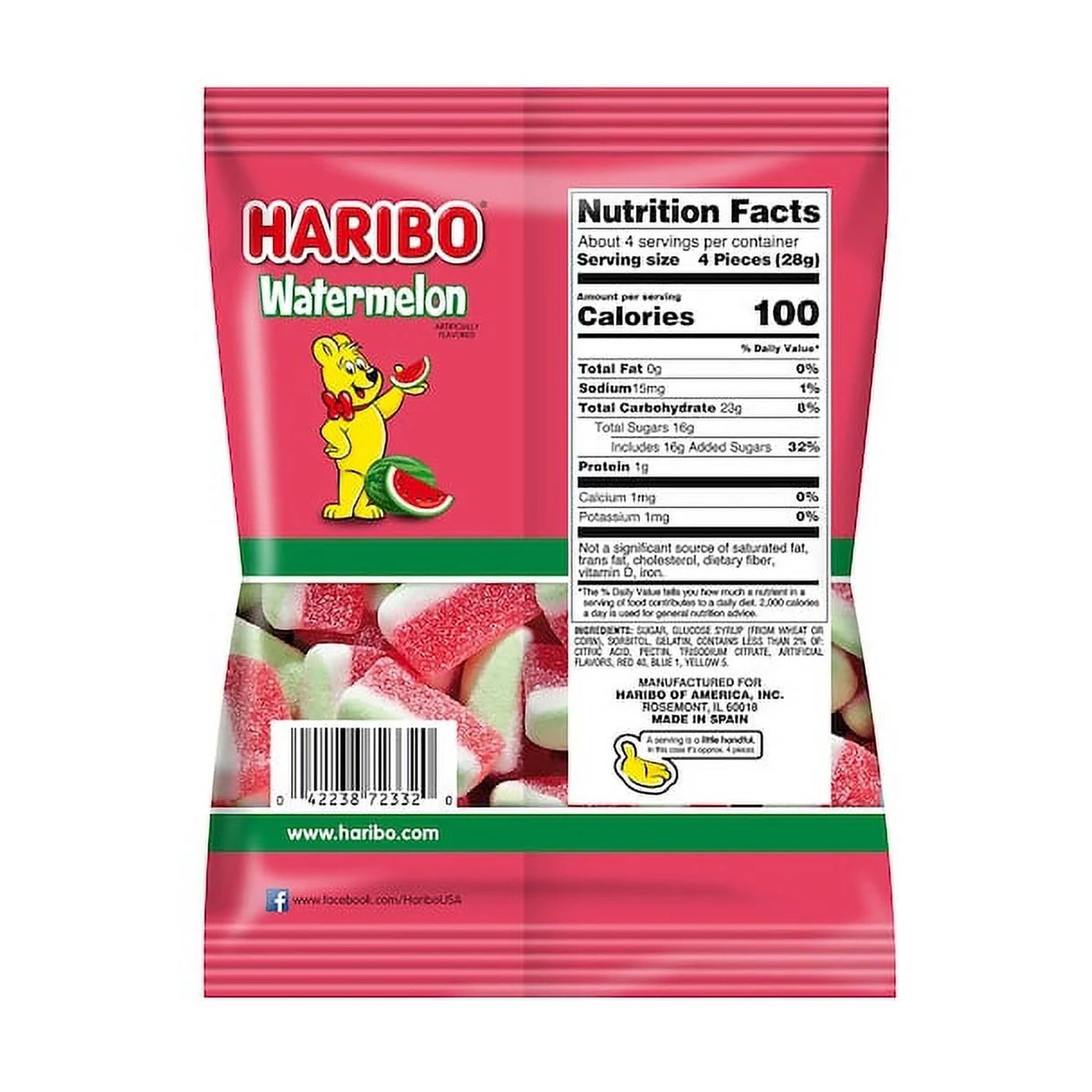 Haribo Watermelon Soft & Sweet Gummy Candy - 3.1oz (12 Pack) | Bulk Gummy Bears for Parties, Snacks & Movie Nights