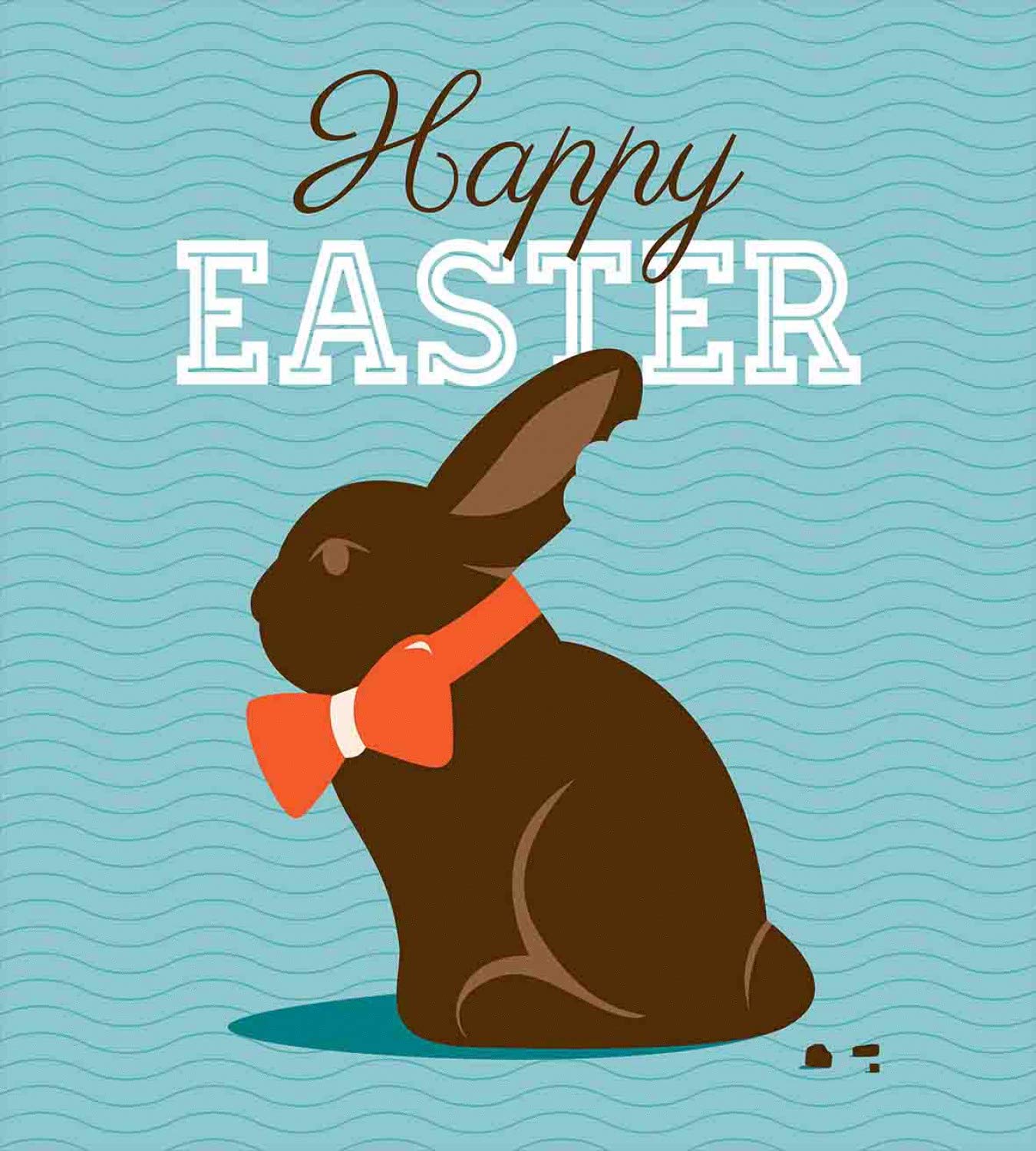 Ambesonne Easter Duvet Cover Set - Chocolate Bunny with Orange Bow Tie on Wavy Stripes - 3 Piece Bedding Set with 2 Pillow Shams - California King Size - Dark Brown & Pale Blue - Perfect for Easter Decor, Spring Bedroom Refresh, and Holiday Themed Home Styling