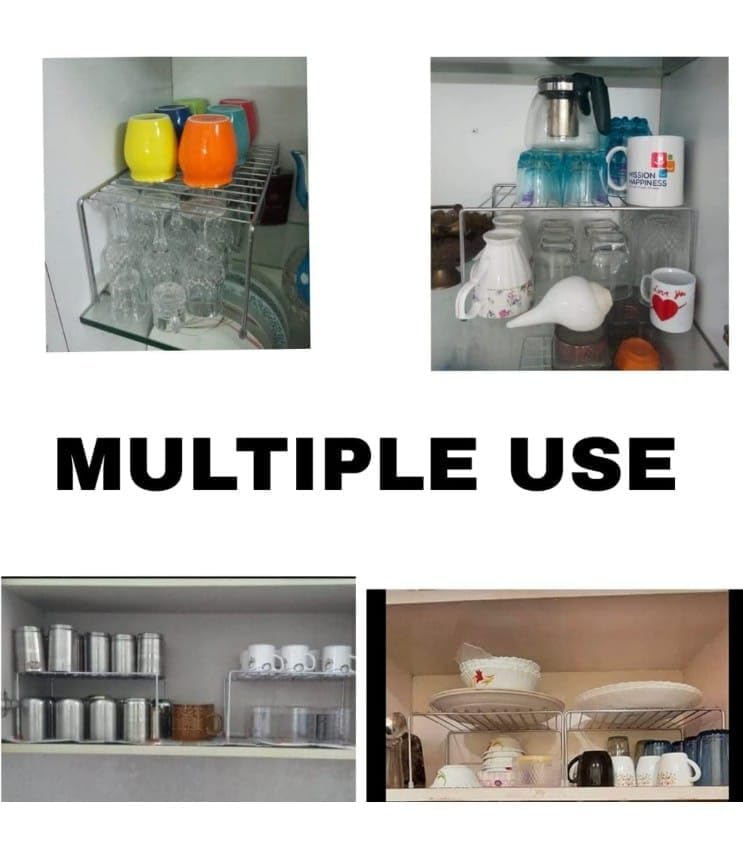 Cri8Hub Expandable Stainless Steel Dish Rack - Rust-Proof Kitchen Cabinet Organizer, Plate Stand & Space Saver (4-Pack) | Perfect for Small Kitchens, Countertop Storage & Dish Drying