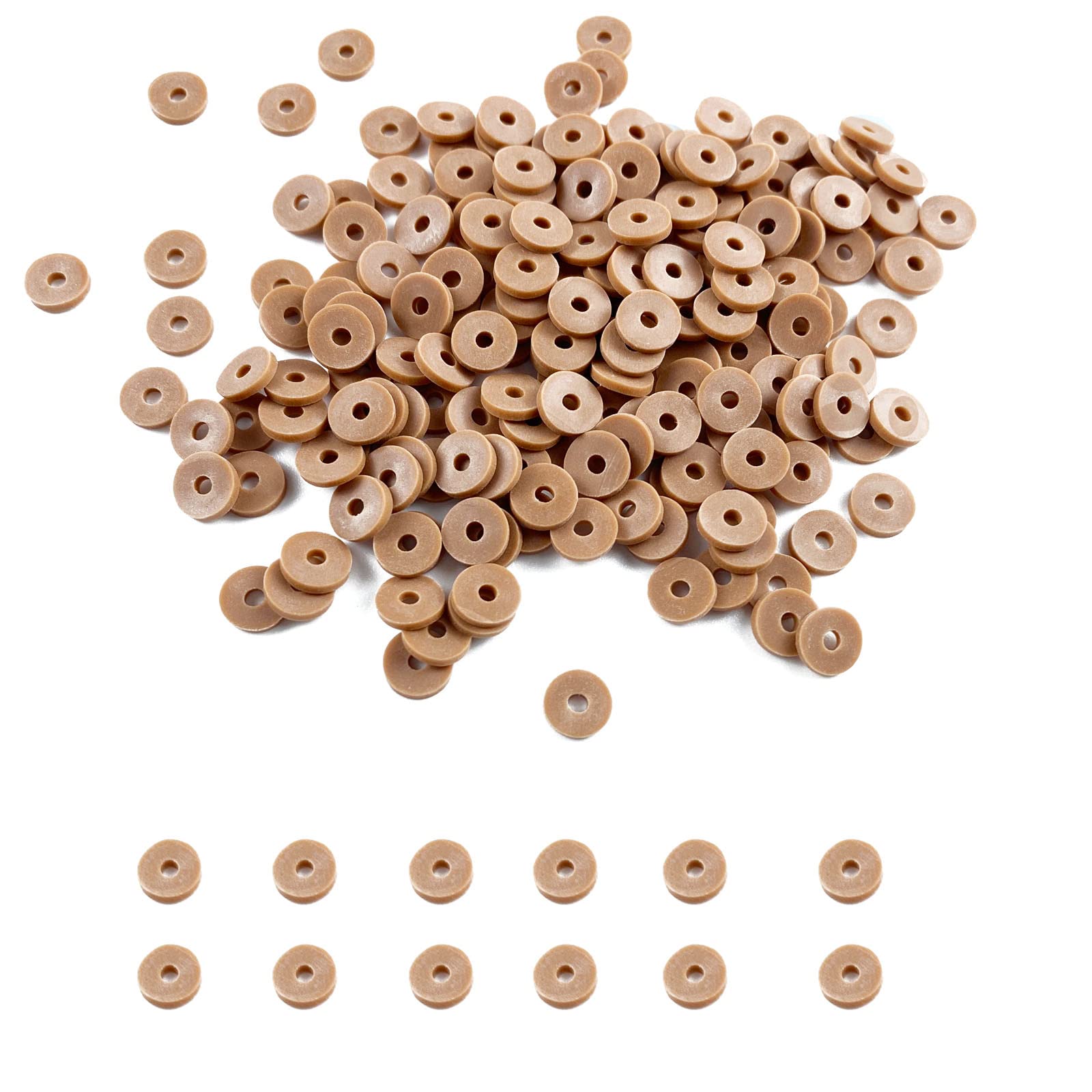 3000pcs Natural Brown Heishi Beads - 6mm Polymer Clay Spacer Beads for Jewelry Making, DIY Bracelets, Necklaces & Earrings - Perfect for Handmade Crafts, Boho Style Accessories & Gift Making (Flat Round Beads)