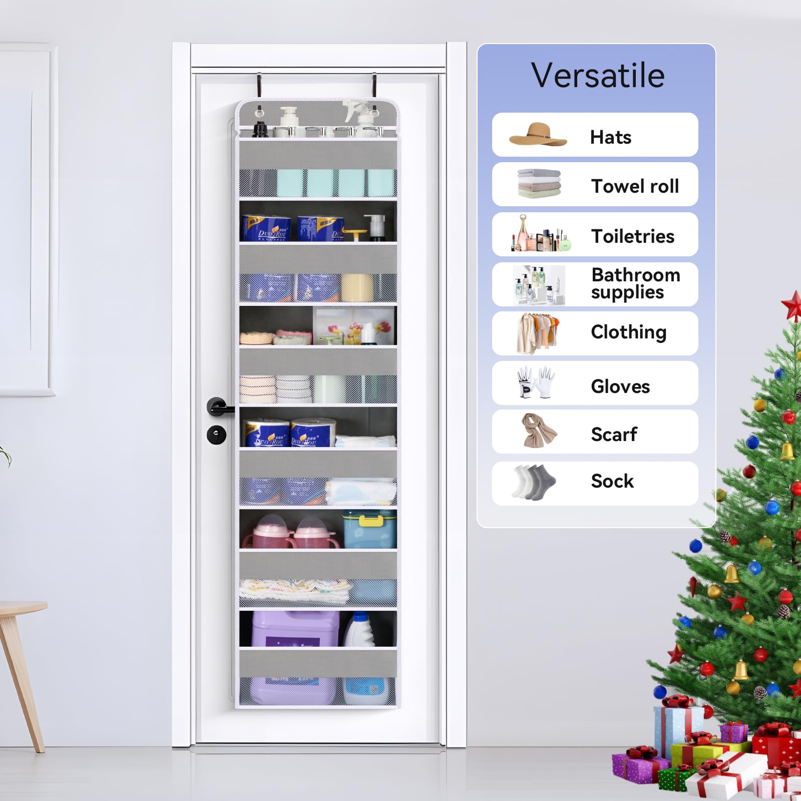 WishJazz Over The Door Organizer Storage - 6 Shelf Hanging Closet Organizer with Anti-Tilt Design, Holds 50 lbs - Heavy Duty Behind Door Storage for Bathroom, Bedroom, Pantry, Nursery & Baby Toy Organization - Perfect for Small Space Storage & Home Organization
