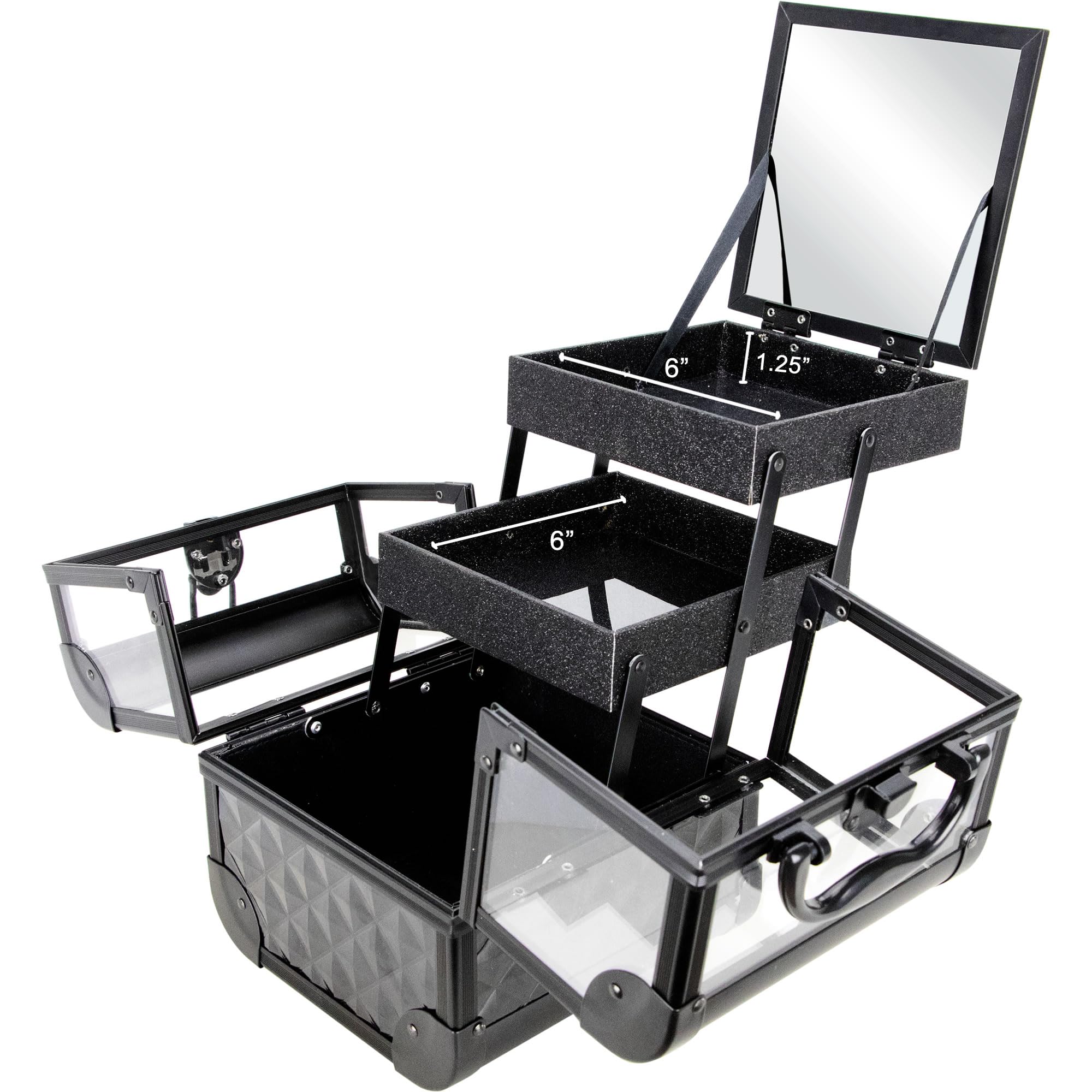 Ver Beauty Makeup Box - Lockable Travel Cosmetic Case with Clear Acrylic Jewelry Organizer, 2-Tier Trays & Mirror | Portable Aluminum Train Case for Makeup Artists & Travel | Perfect for Professional Salon Use & On-the-Go Beauty Storage