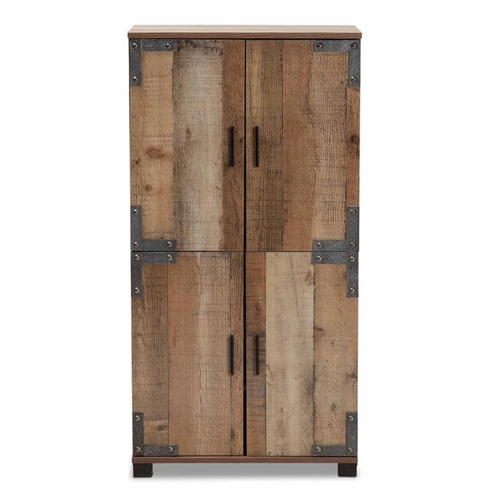 BOWERY HILL Rustic Brown 4-Door Wooden Shoe Storage Cabinet - Organize Entryway, Closet & Bedroom Shoes | Space Saving Shoe Rack for Home & Office