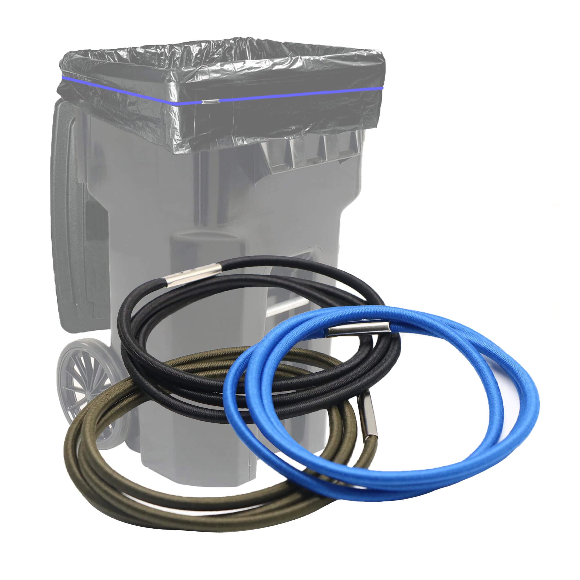 Extra Large Trash Can Bands Set of 3 - Heavy Duty Rubber Bands for 55, 65, 96 Gallon Garbage Cans - Durable Kitchen & Outdoor Trash Bag Holders in Black, Blue & Olive Green - Perfect for Securing Bags During Moving, Cleaning & Waste Disposal