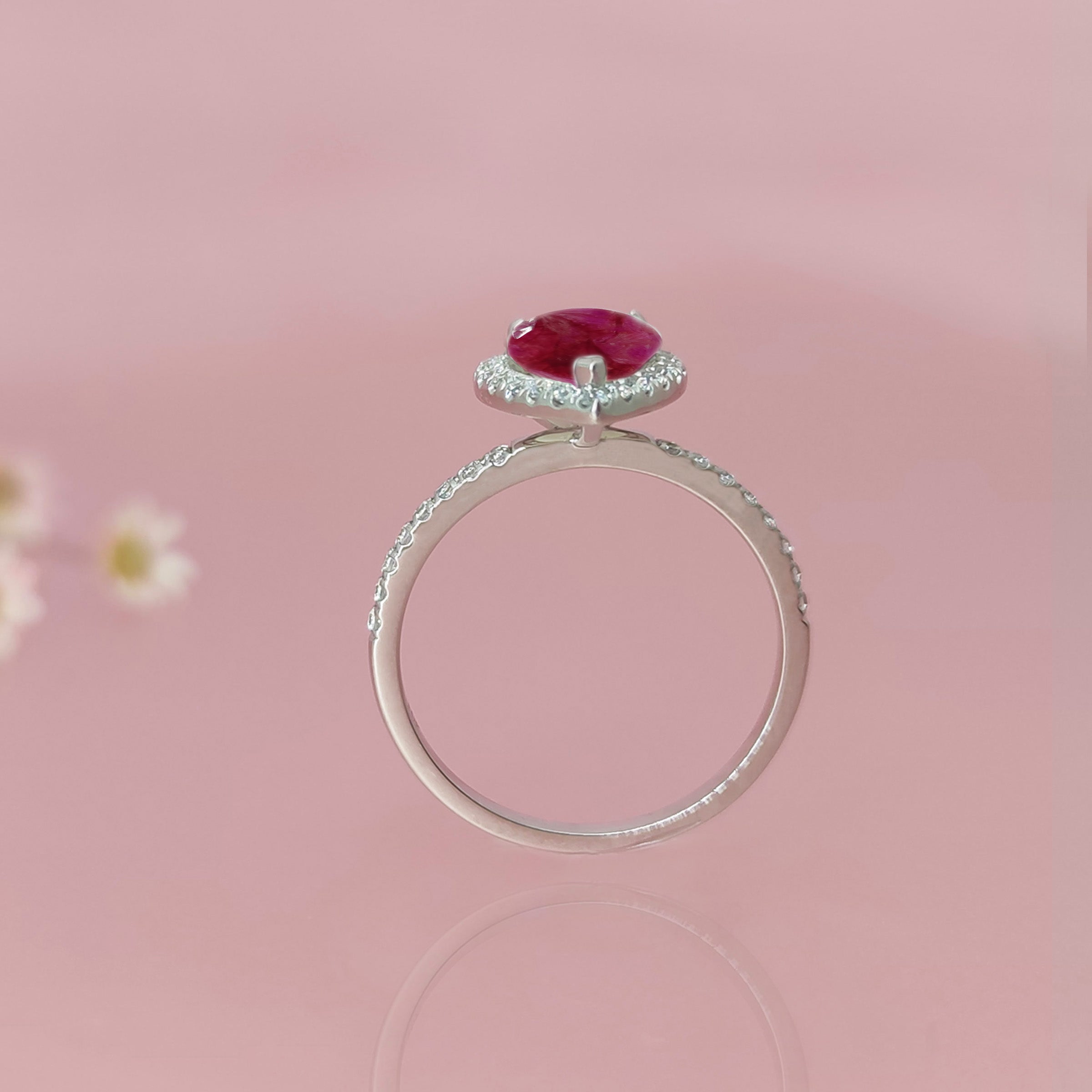 Elegant Teardrop Dried Flower Halo Solid Gold Ring for Weddings, Funerals & Special Occasions - Perfect Bridal Jewelry, Memorial Keepsake or Gift