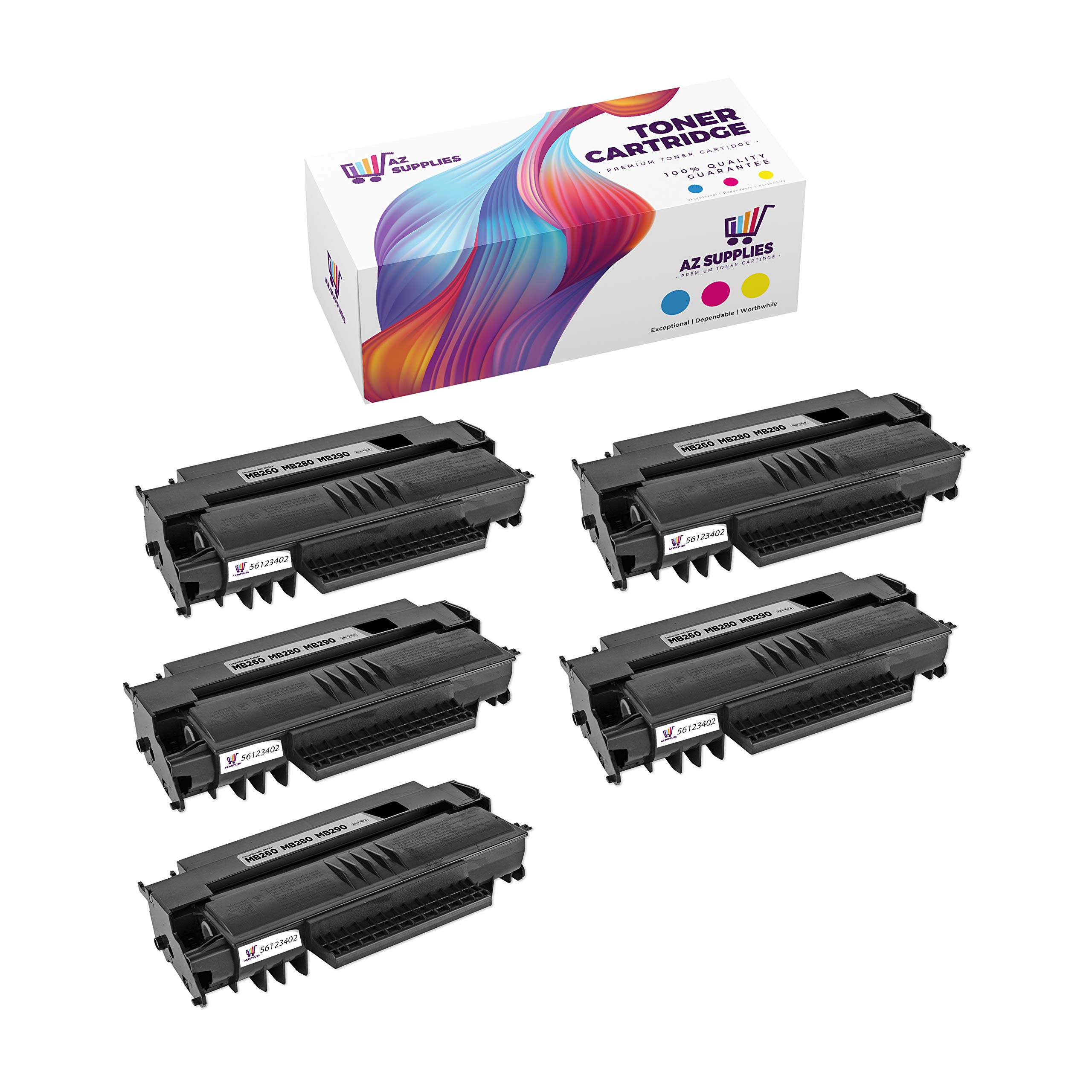 AZ SUPPLIES 5-Pack Black Toner Cartridge Replacement for OKI 56123402/56123401 & MB260MFP/MB280MFP/MB290MFP Printers - High Yield Printing for Office & Home Use