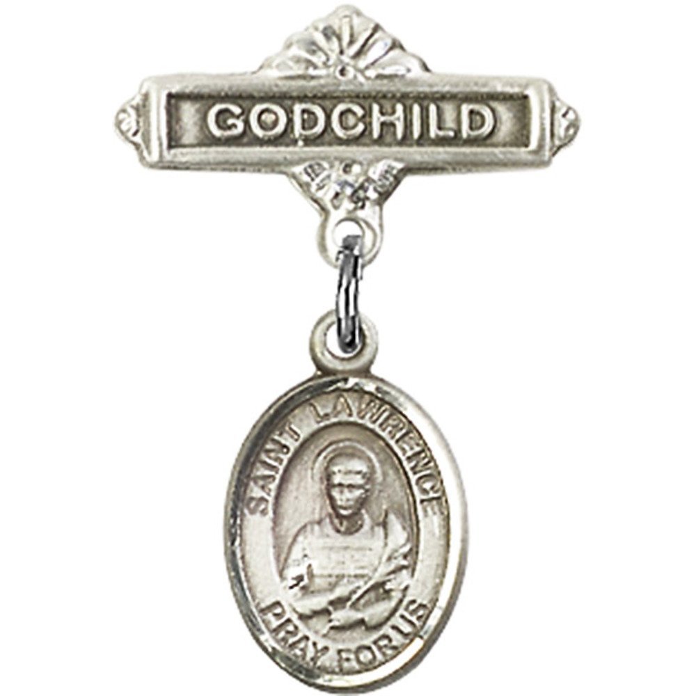 1 X 5/8 Inch Sterling Silver Baby Badge with St. Lawrence Charm & Godchild Pin - Perfect for Christenings, Baptisms & Special Occasions