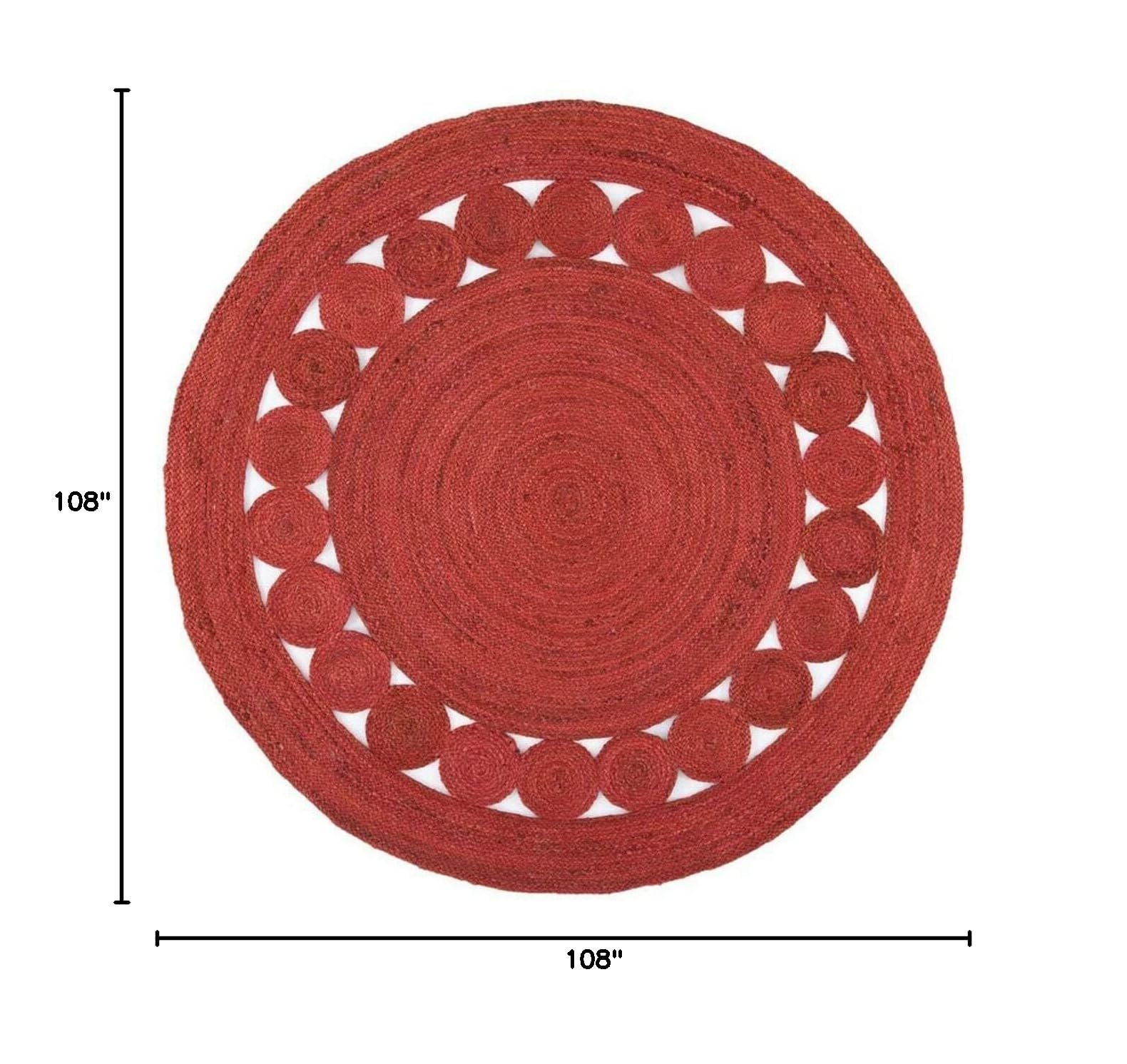 Vipanth Handmade Jute Area Rug - 9 Feet Round Red Boho Rug for Home Decor, Kitchen, Living Room & Hallway | Eco-Friendly Natural Fiber Floor Mat for Bohemian Style Interior Design