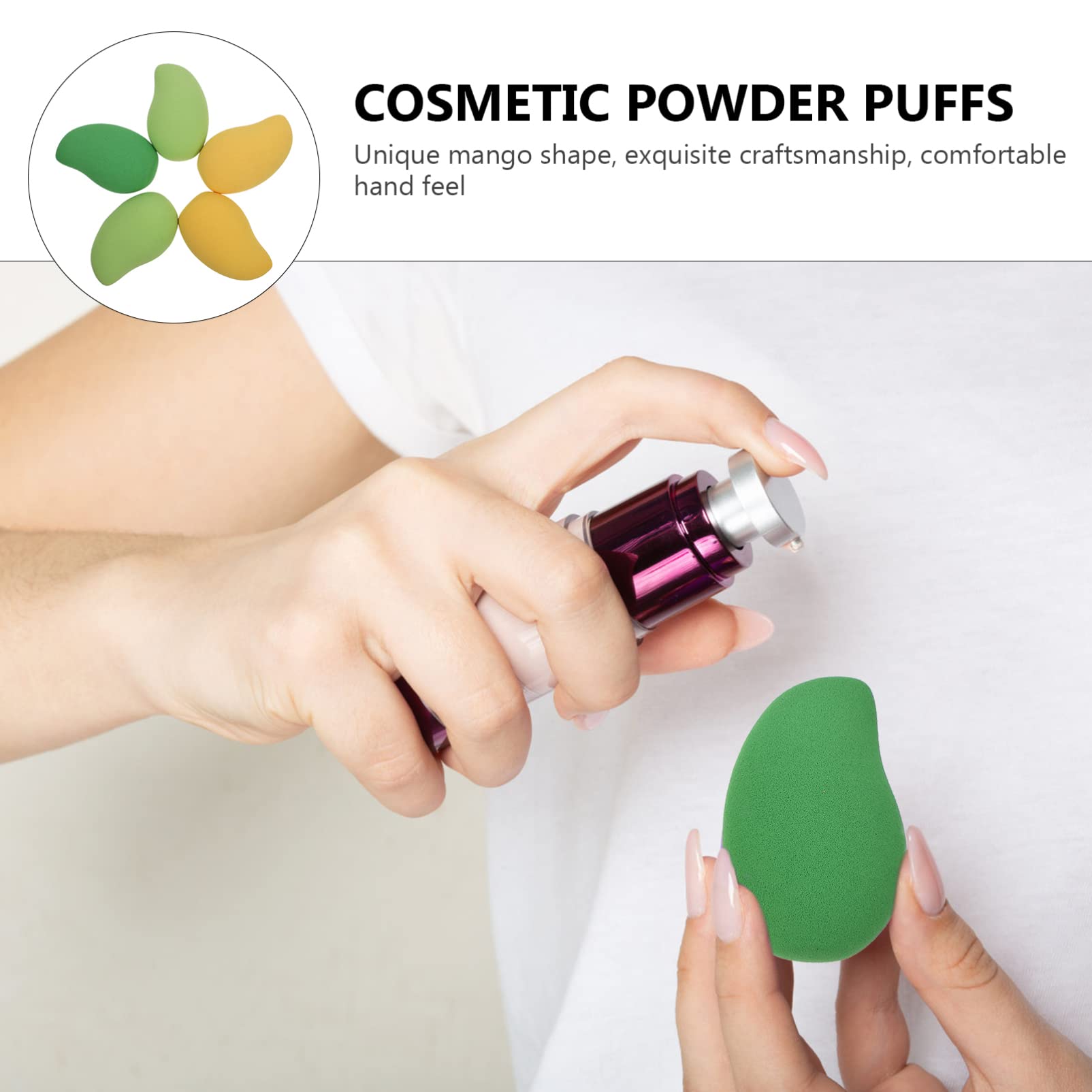 5-Piece Mango Shaped Makeup Sponge Set - Soft Blending Egg Puffs for Foundation, Concealer & Powder - Gentle Exfoliating & Cleansing Sponge for Face & Eyebrows - Perfect for Travel, Salon & Daily Makeup Application