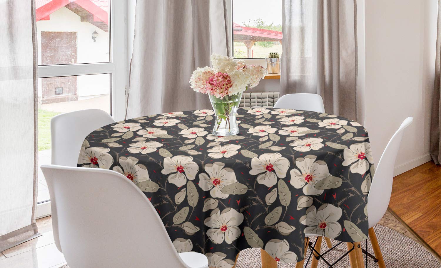 Ambesonne Vintage Floral Round Tablecloth - 60