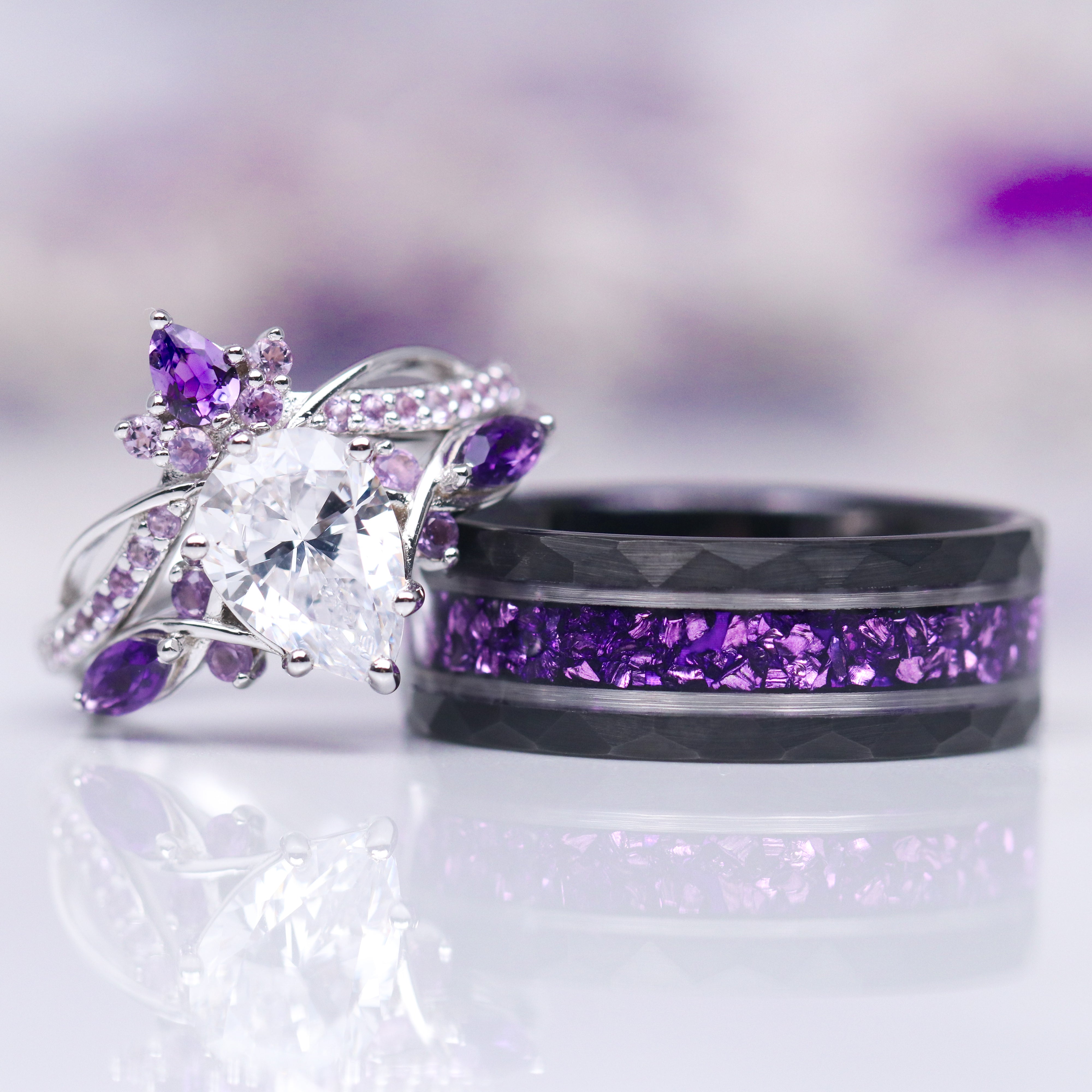Feyra Natural Amethyst & Diamond (CZ) Engagement Ring Set in Sterling Silver - Elegant Wedding Jewelry for Proposals, Anniversaries & Special Occasions