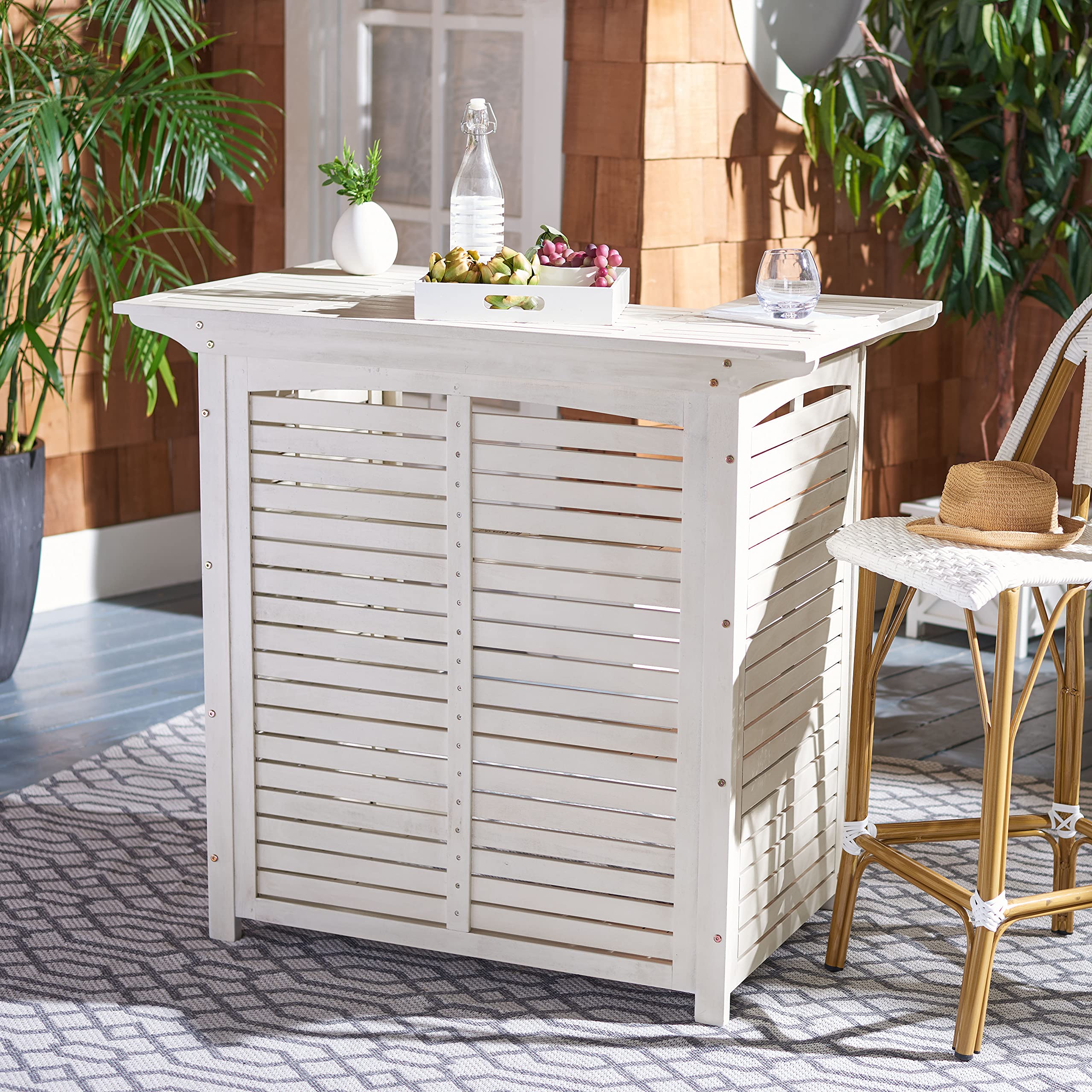 SAFAVIEH Monterey Grey Wash 3-Tier Outdoor Bar Table - Weather-Resistant Patio Furniture for Backyard, Poolside & Garden Entertaining