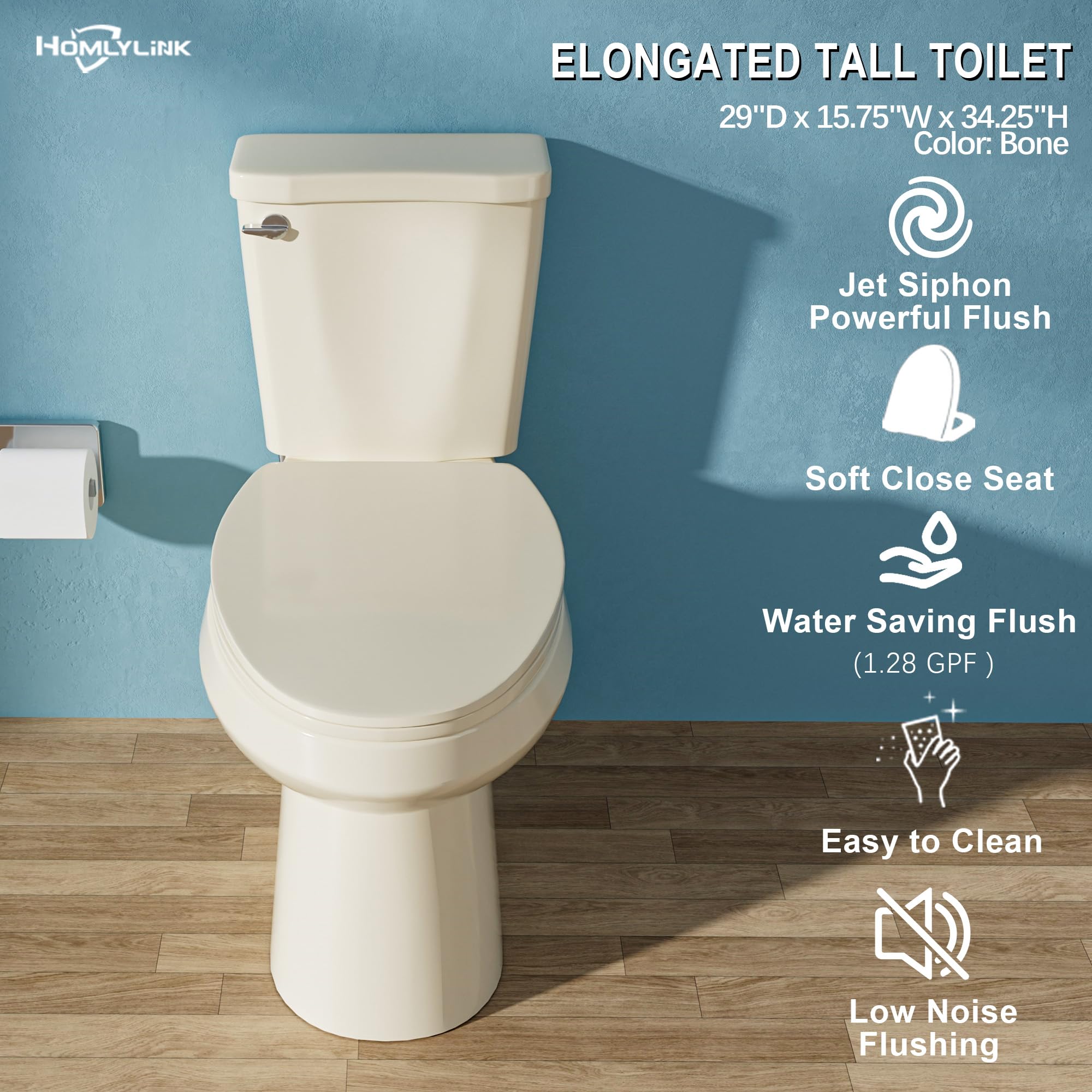 19 Inch Tall Toilet for Seniors & ADA Compliance - Elongated Comfort Height Bowl (19