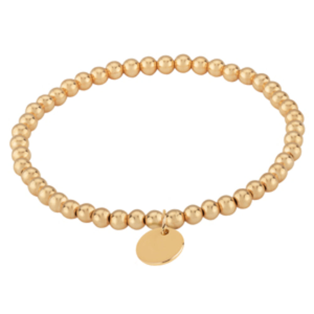 14k Gold 4mm Bead Bracelet with Mini Tag - Dainty Minimalist Jewelry for Women, Delicate Stackable Bracelet for Everyday Wear, Gift for Her, Perfect for Layering with Other Bracelets