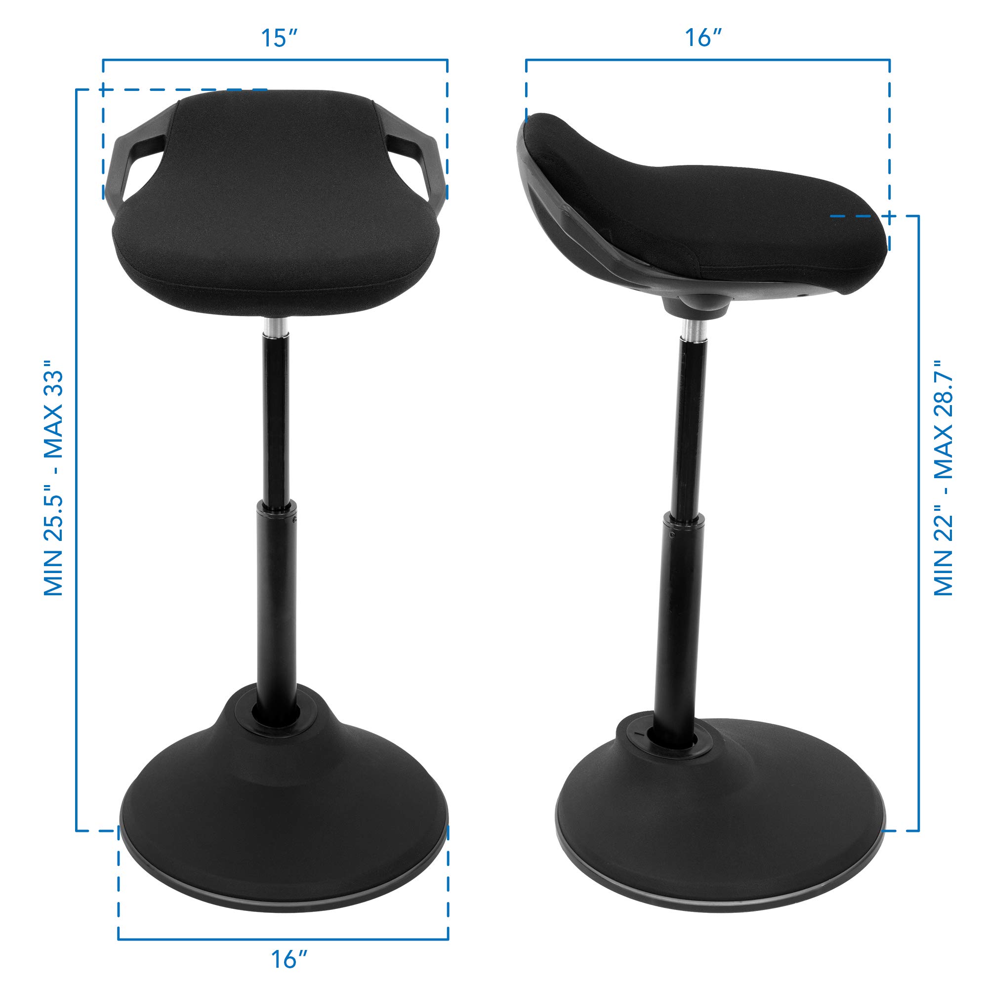 Mount-It! Ergonomic Sit Stand Stool with 360° Tilt - Adjustable Height Leaning Chair for Standing Desks, Airlift 360° Sit-Stand Balance Chair with Non-Slip Weighted Base (Black) - Perfect for Office, Home & Gaming Workstations