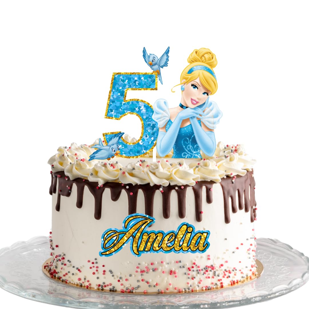 2 pcs Personalized Cinderella Cake Topper - Custom Birthday Cake Decoration for Weddings, Baby Showers & Party Decorations - Perfect for Disney Princess Themed Celebrations
