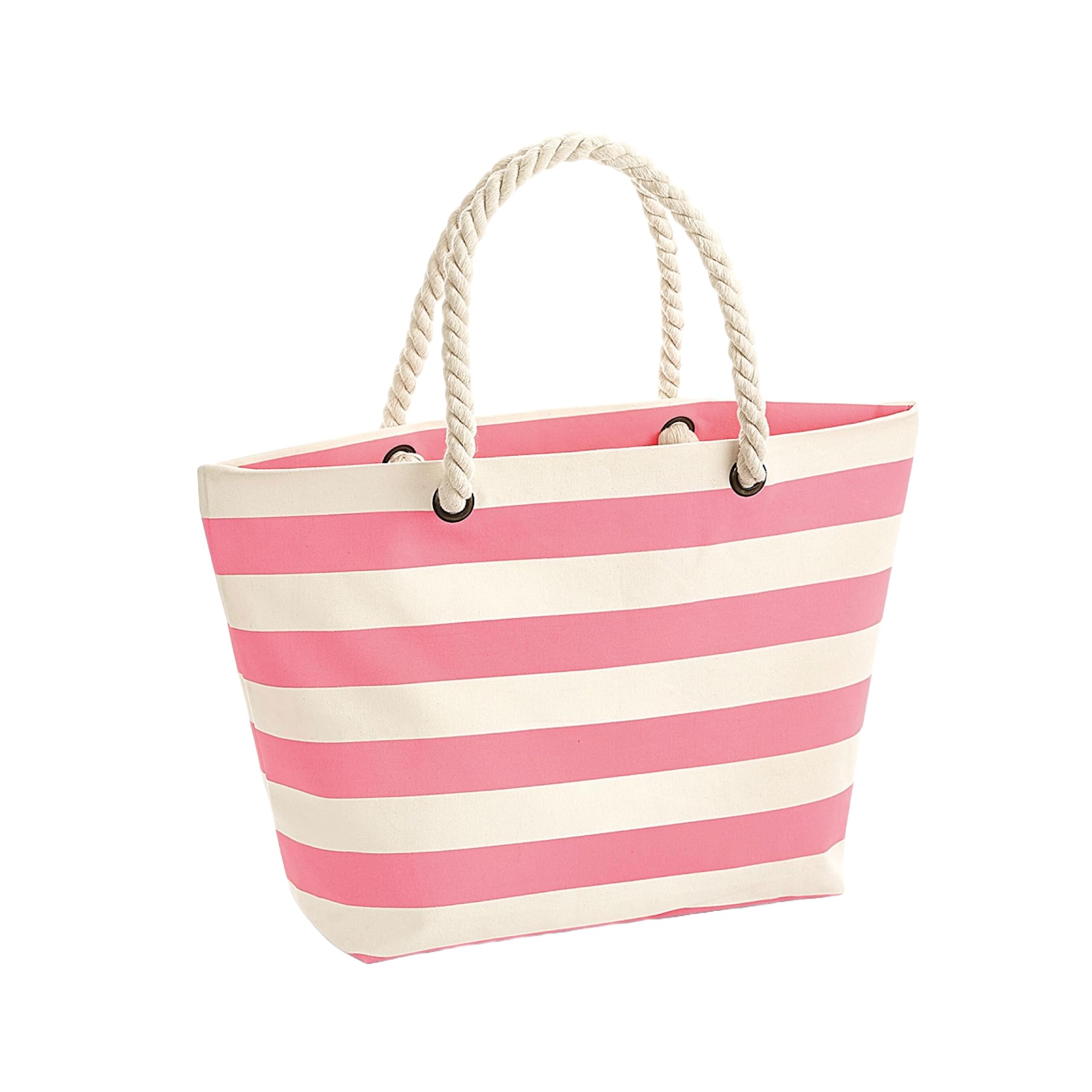 Nautical Striped Beach Bag for Women - Natural and Pink Cotton Tote Handbag - Perfect for Pool, Vacation, Travel & Summer Outings