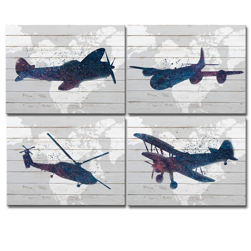 LoveHouse Airplane Wall Art Decor for Boys Room - Aviation Themed Kids Bedroom Painting, Adventure Nursery Prints - Perfect for Boys Bedroom, Playroom & Themed Party Decor
