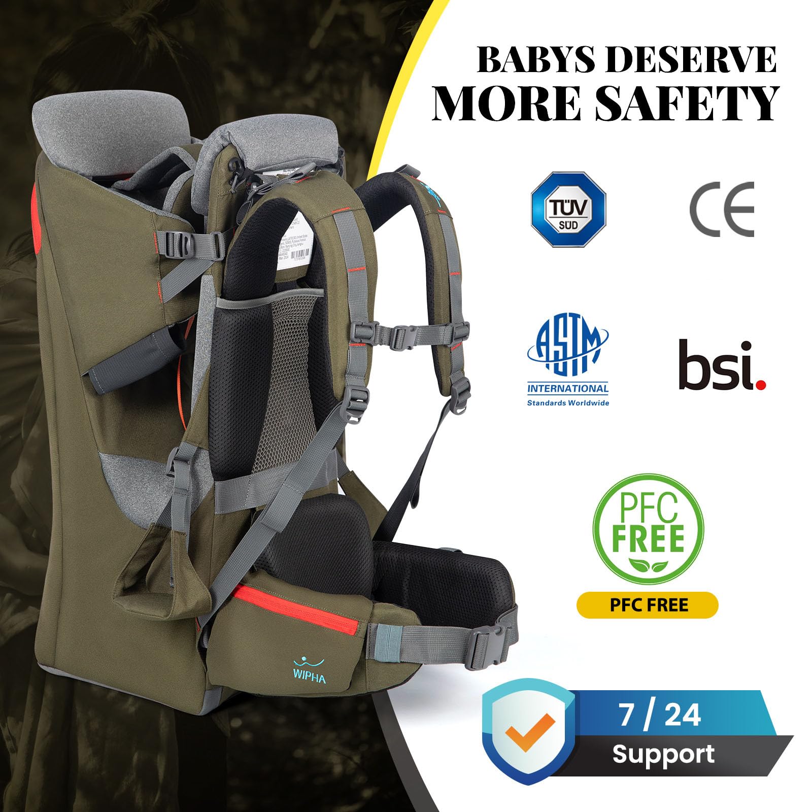 WIPHA Ergonomic Baby Backpack Carrier for Hiking - Adjustable Padded Child Seat with Sun Canopy, Large Storage & Insulated Pocket - Safe Toddler Carrier for Outdoor Adventures, Travel & Parenting