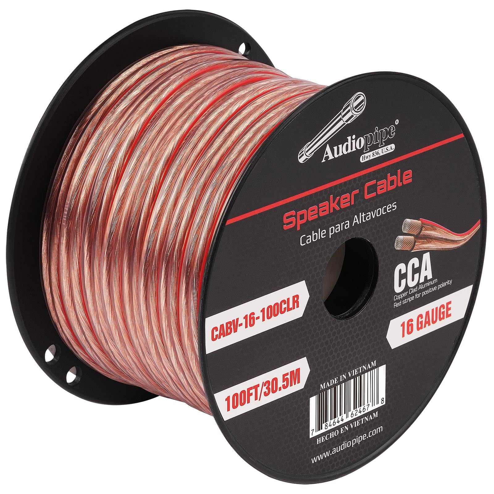 100FT 16AWG Speaker Cable - High Performance Oxygen-Free Copper Audio Wire for Home Theater, Studio, PA Systems - Clear CABV 16 100CLR (Ideal for Surround Sound, DJ Equipment, and Professional Installations)
