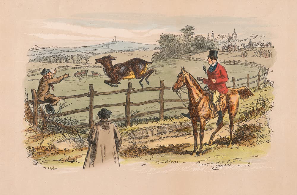 Hablot Knight Browne 24x17 Inch Black Modern Frame with Double Matted Museum Art Print - Fox-Hunting Sketches No.10, Victorian Era Hunting Scene Wall Decor for Living Room, Study or Office