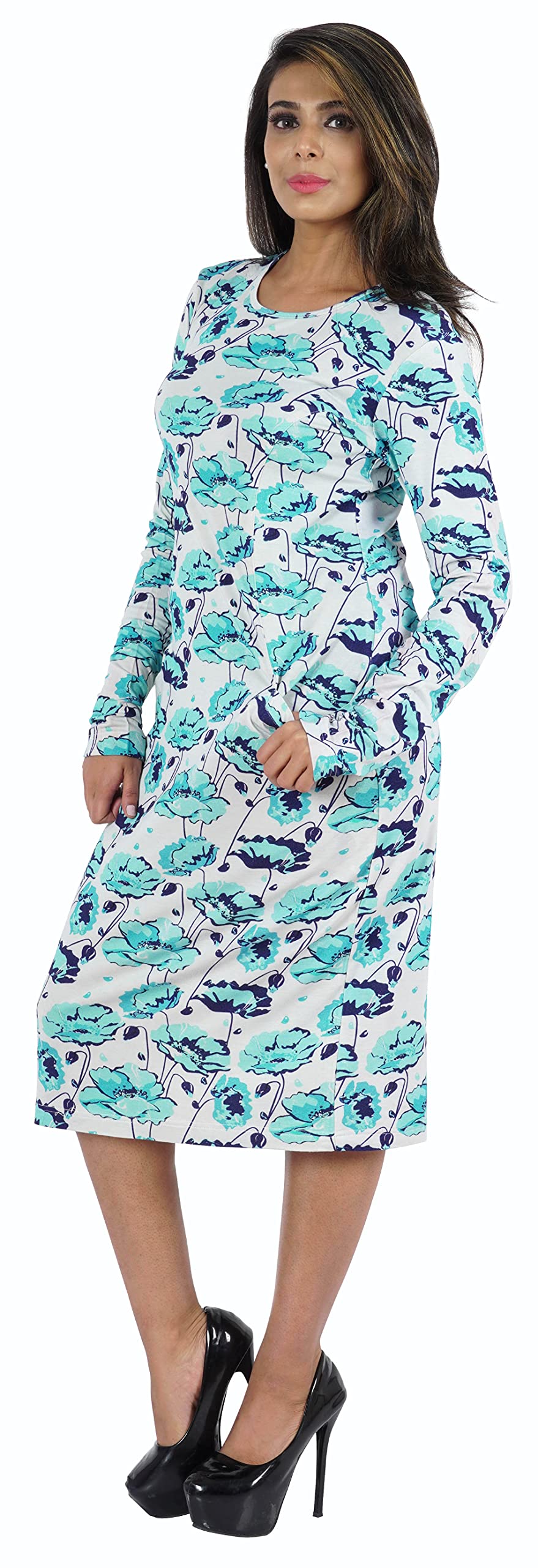 Bimba Women's Printed Long Bodycon Dress with Pockets - Full Sleeve Midi Dress for Party, Date Night & Office Wear