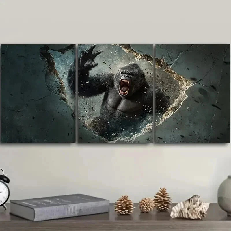 3-Piece King Kong Wall Art Set - Framed Canvas 50x70cm (20x28in) - High Quality Print - 100% Australian Made - Ready to Hang - Perfect for Living Room, Bedroom or Office Decor