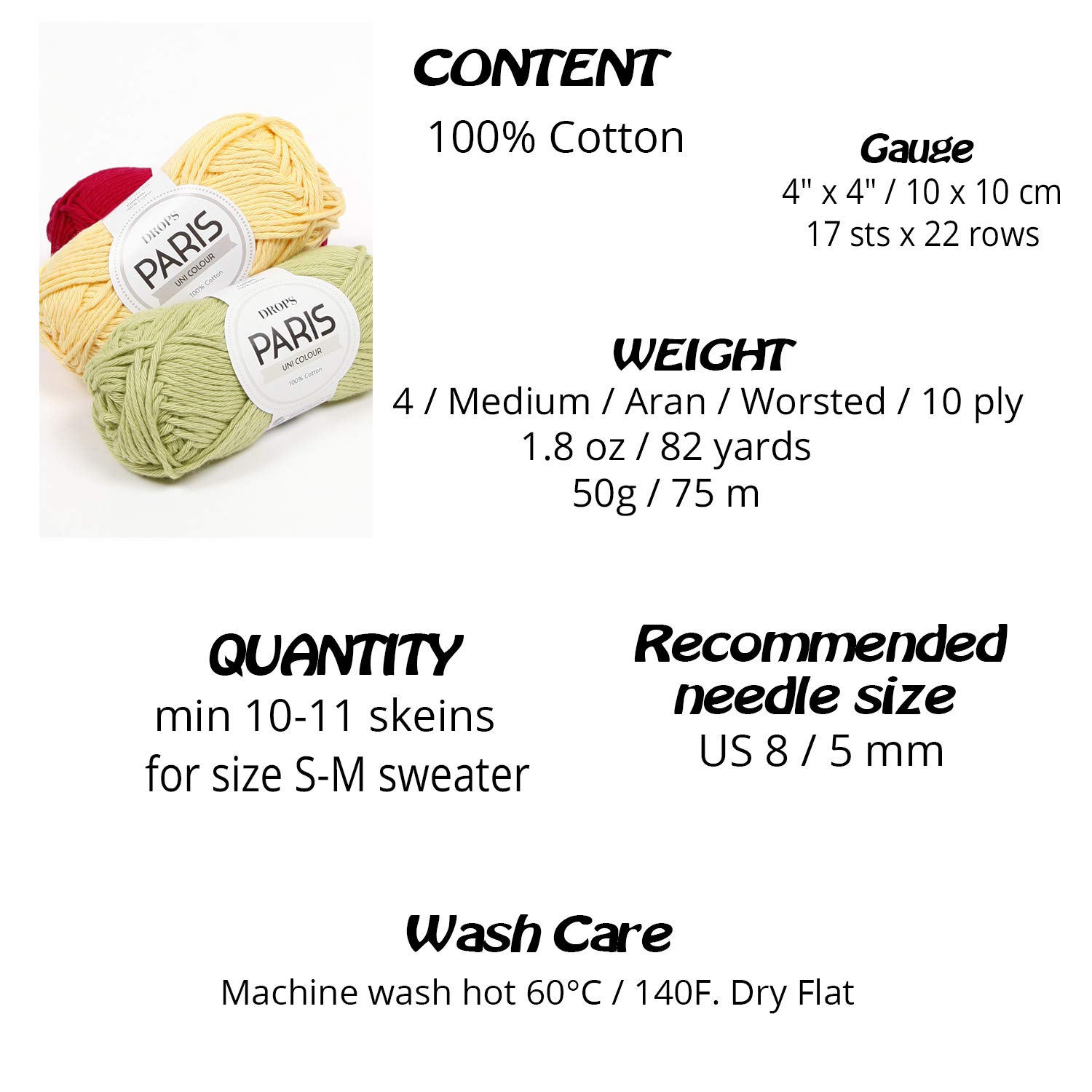 **Premium 100% Cotton Knitting & Crochet Yarn - Medium (4) Aran Weight - Drops Paris - 1.8oz (82 Yards) - Moss Green - Ideal for Scarves, Blankets & Baby Clothes**