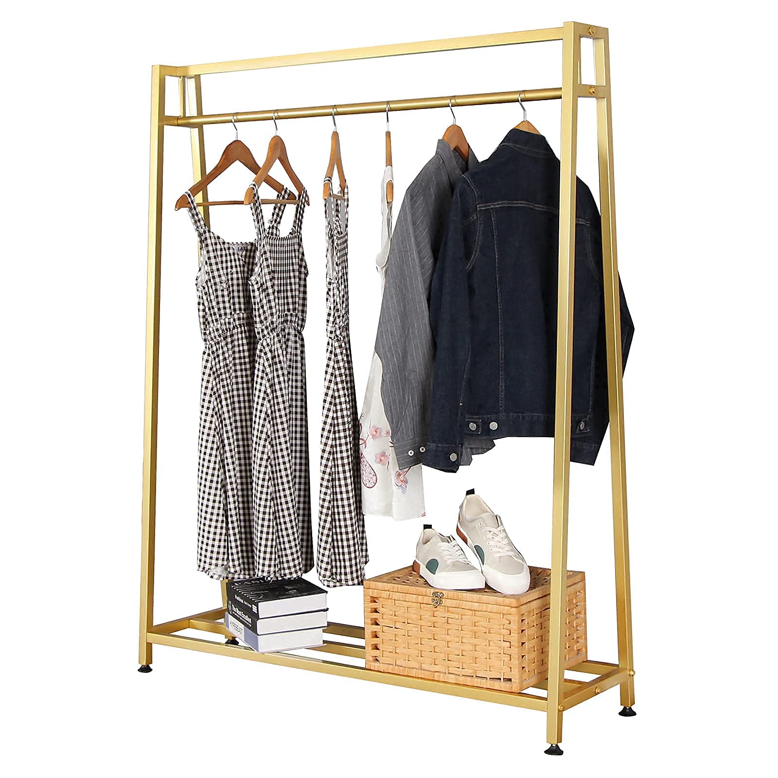Premium Metal Garment Rack - Gold Clothes Hanging Stand for Boutiques & Home Use | Heavy-Duty Drying Rack for Clothes Storage & Display | Perfect for Retail Stores, Laundry Rooms & Walk-In Closets