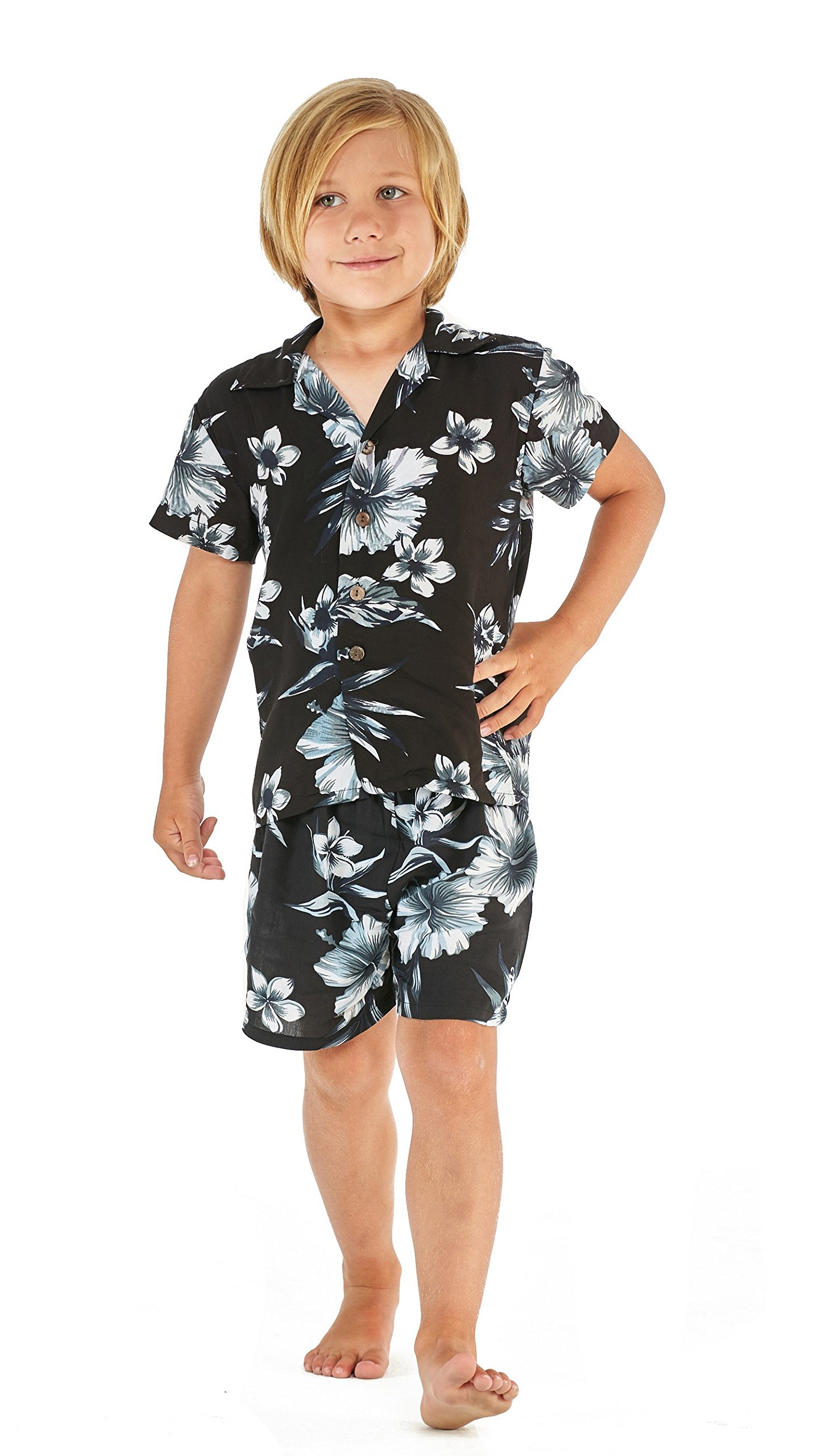 Matching Hawaiian Luau Outfits for Siblings - Tropical Floral Print Boy & Girl Aloha Shirts and Dresses | Perfect for Family Beach Vacations, Summer Parties, and Luau Themed Events