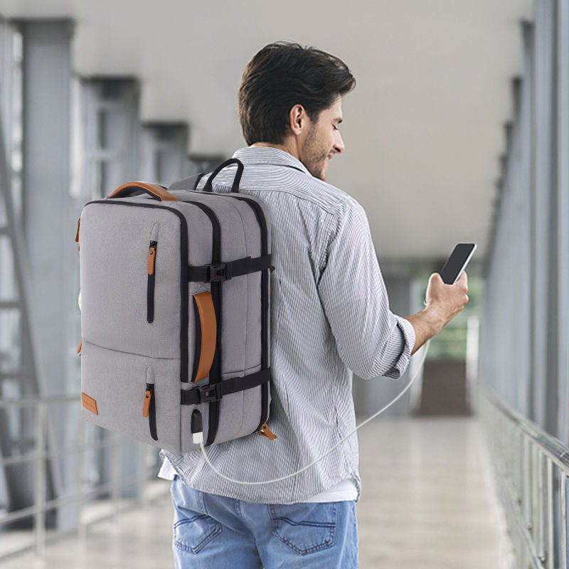 Travelite TL230626 17.3 Inch Laptop Backpack with USB Charging Port - Lightweight Overnight Travel Backpack for Men & Women, Perfect for Business Trips, Commuting & College (Grey)