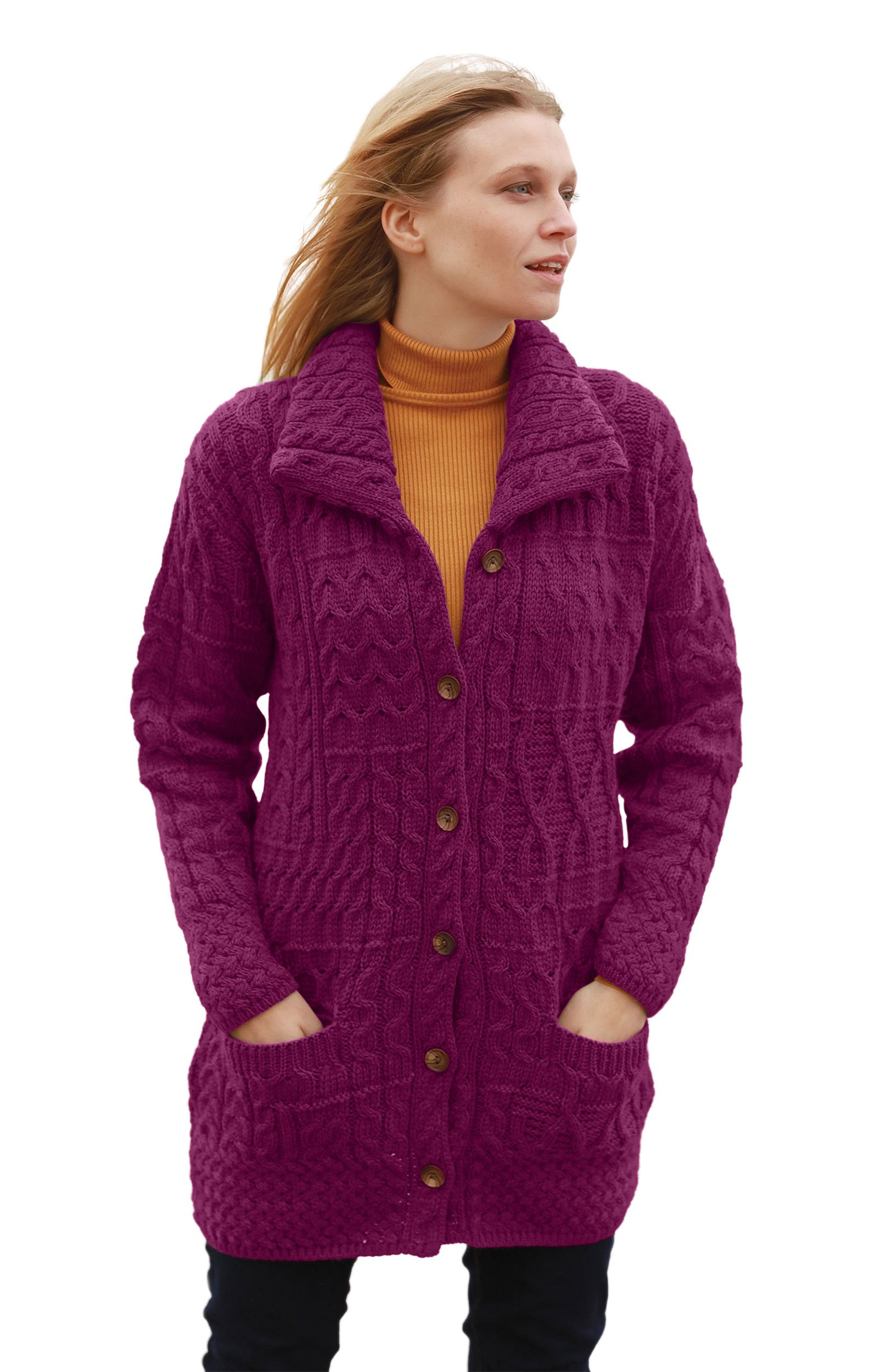 Stylish Buttoned Irish Funnel Neck Wool Cardigan for Women - Cozy Winter Sweater for Office, Dating & Casual Outfits